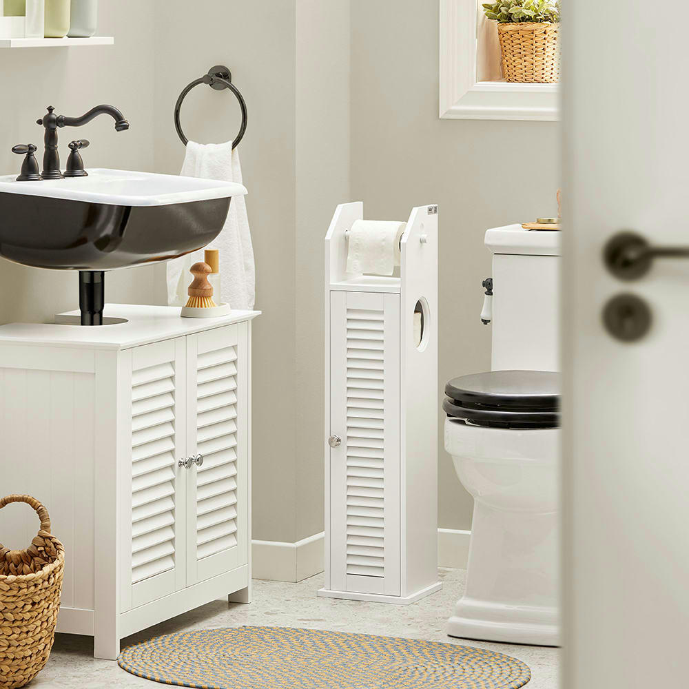 - Support papier toilette sur pied effect bois blanc