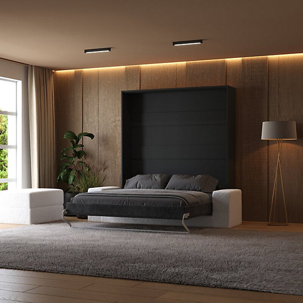 Lit escamotable 160x200cm Vertical Canapé Blanc Lit Mural SUP M1 Anthracite