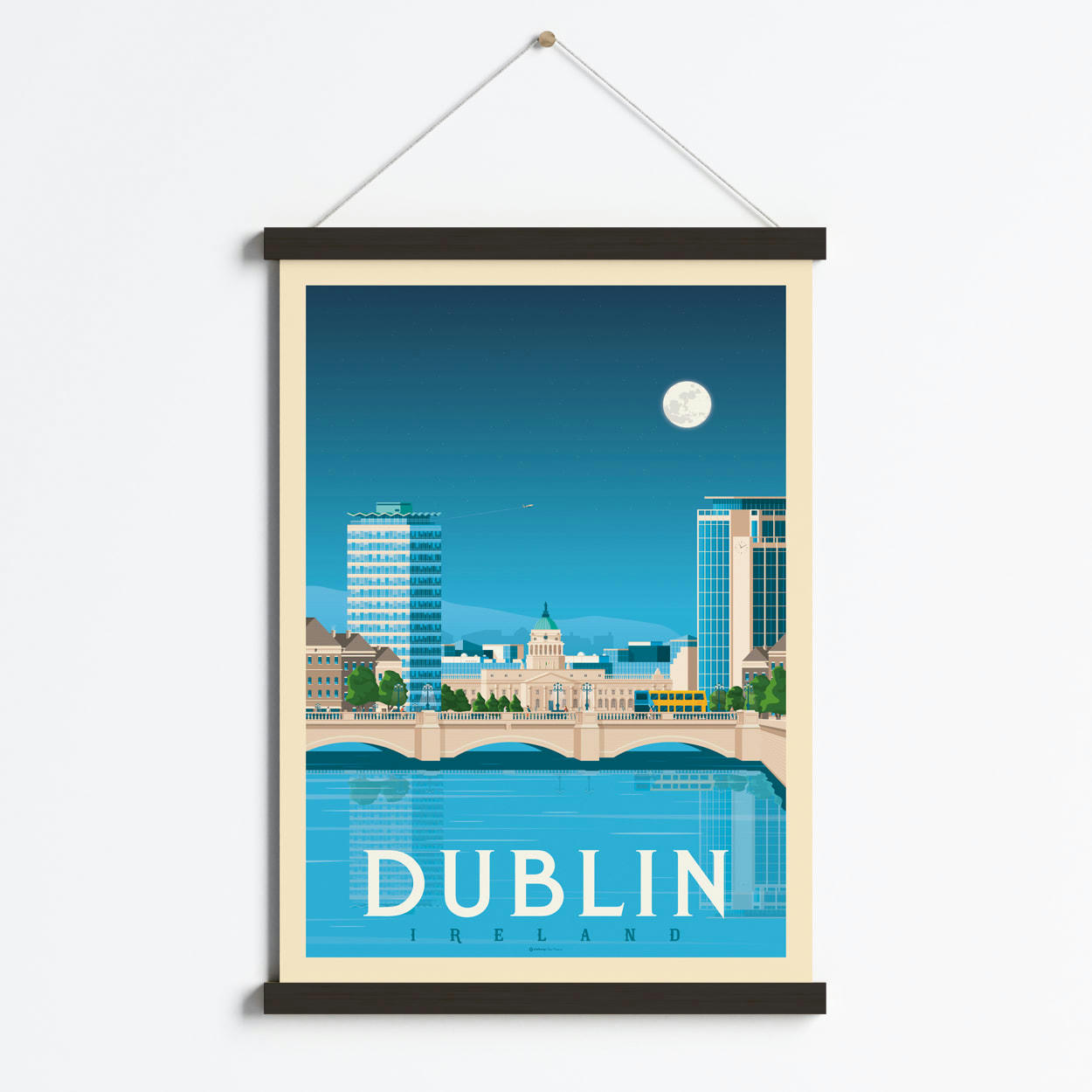 - Affiche Dublin Irlande + Cadre Magnétique (Bois Noir) 50x70 cm