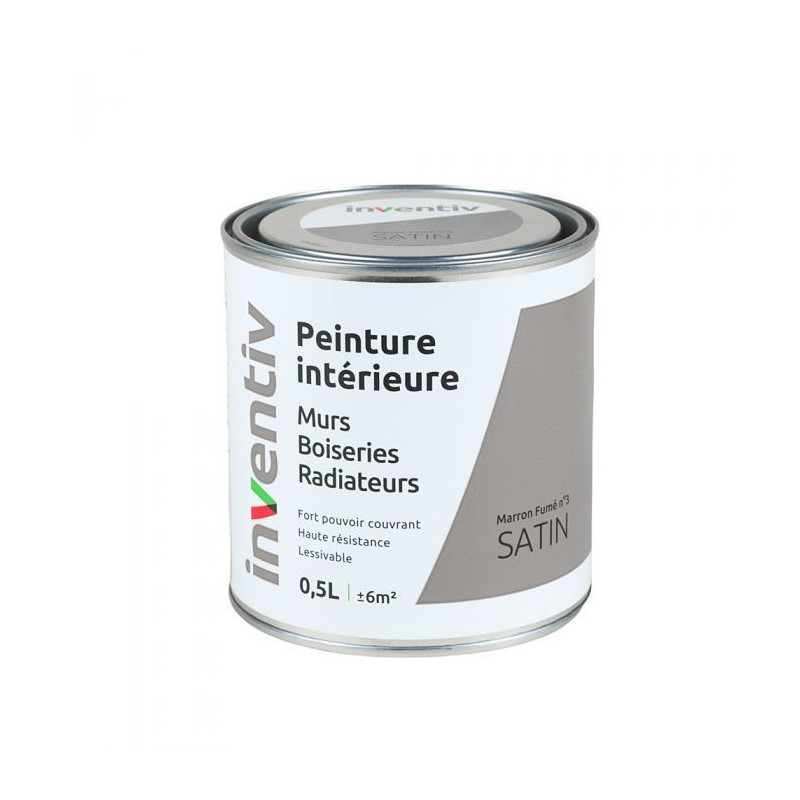 Peinture pour mur boiserie radiateur Marron Fumé n°3 satiné 0,5 L INVENTIV