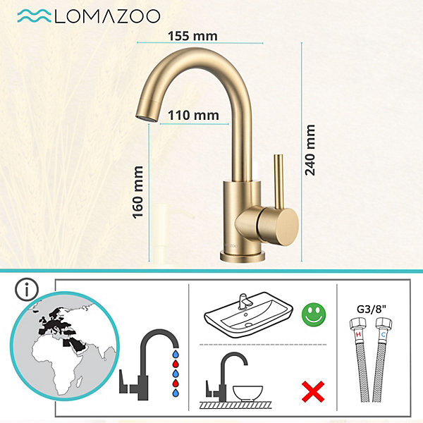 Mitigeur de lavabo LOMAZOO doré Lysa
