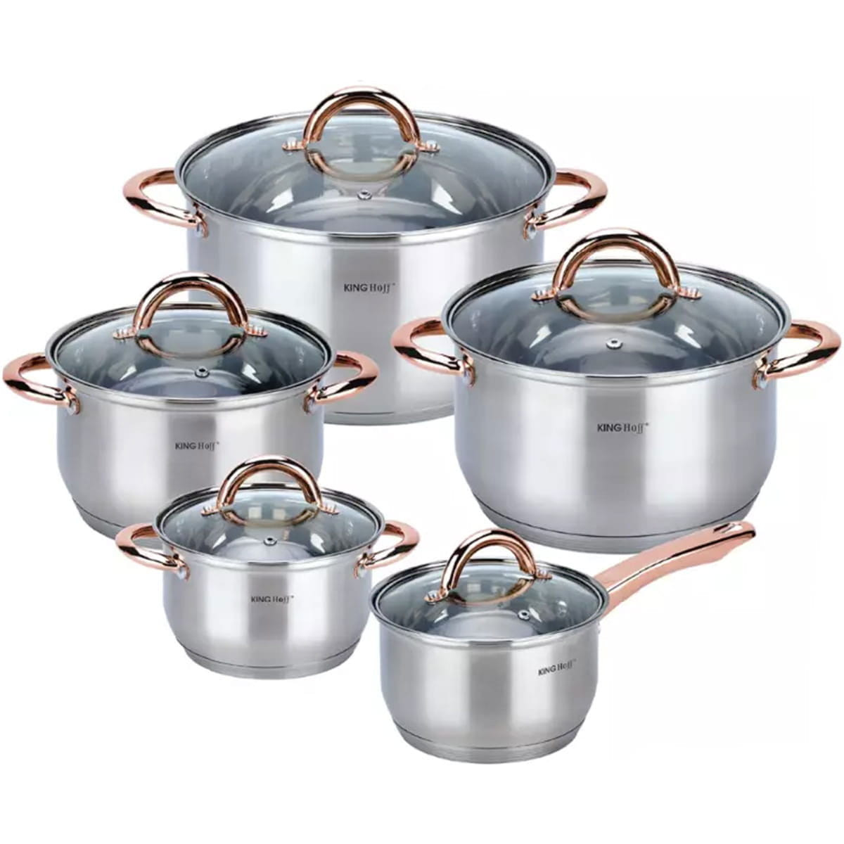 Zestaw garnków stalowych 10 elementów indukcja gaz KINGHOFF Rosegold