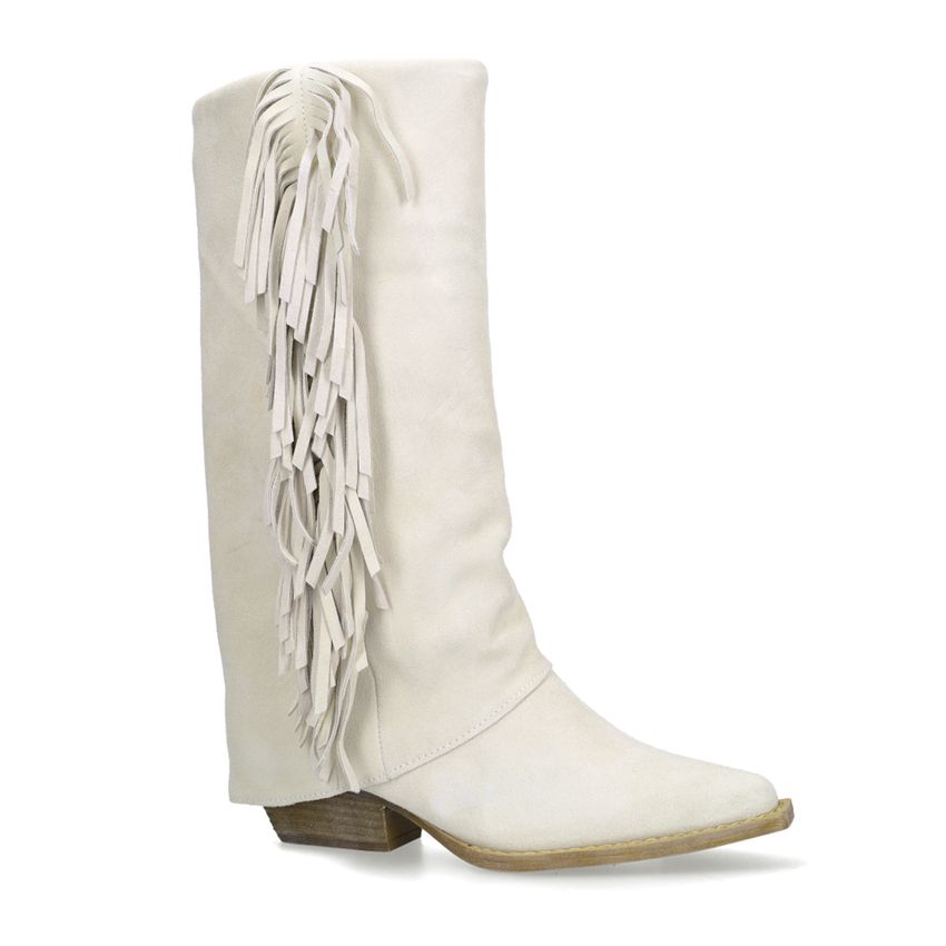 Manfield Off white suède cowboylaarzen met franjes