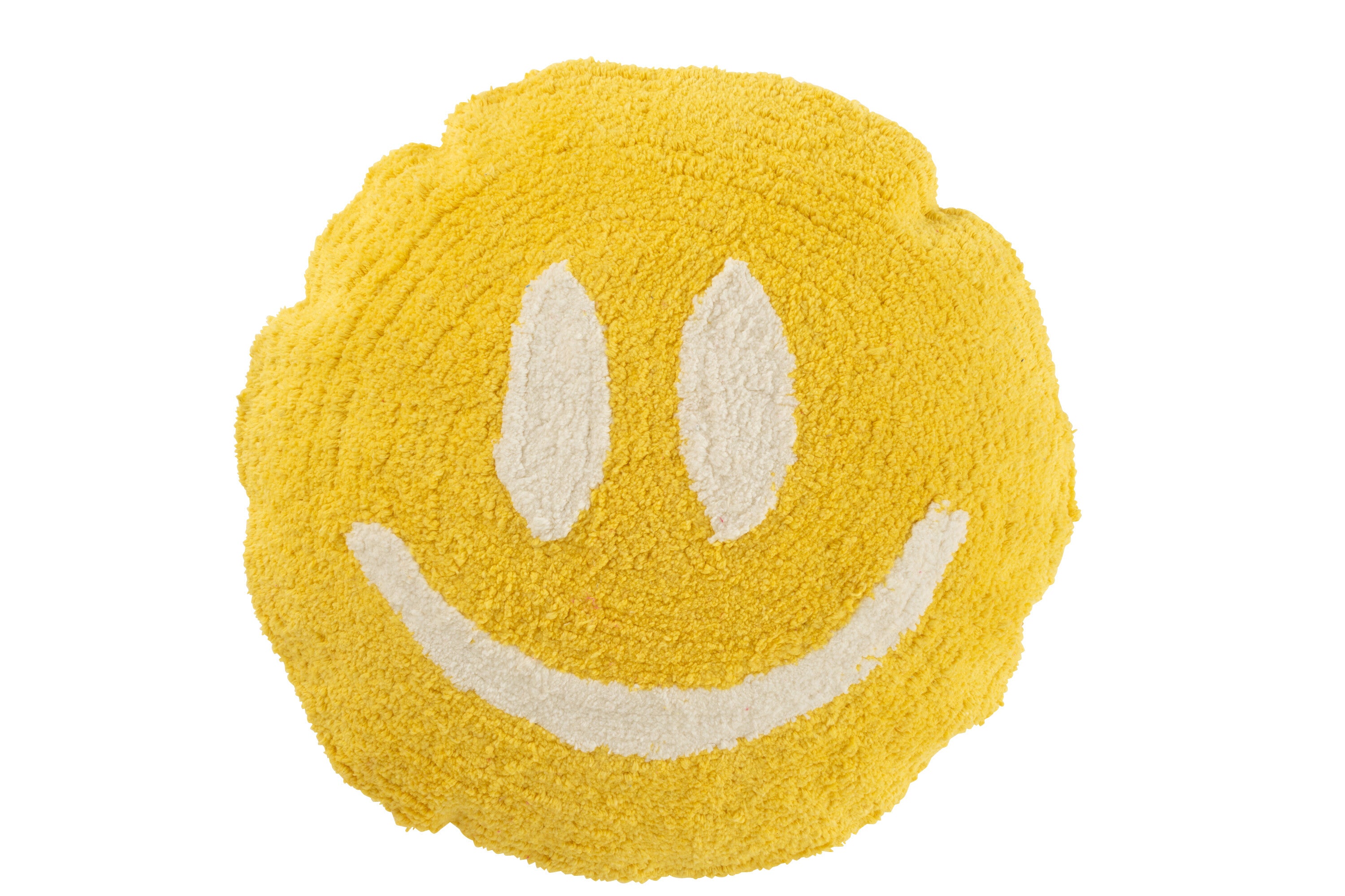 J-Line kussen Smiley Getuft - katoen - geel wit