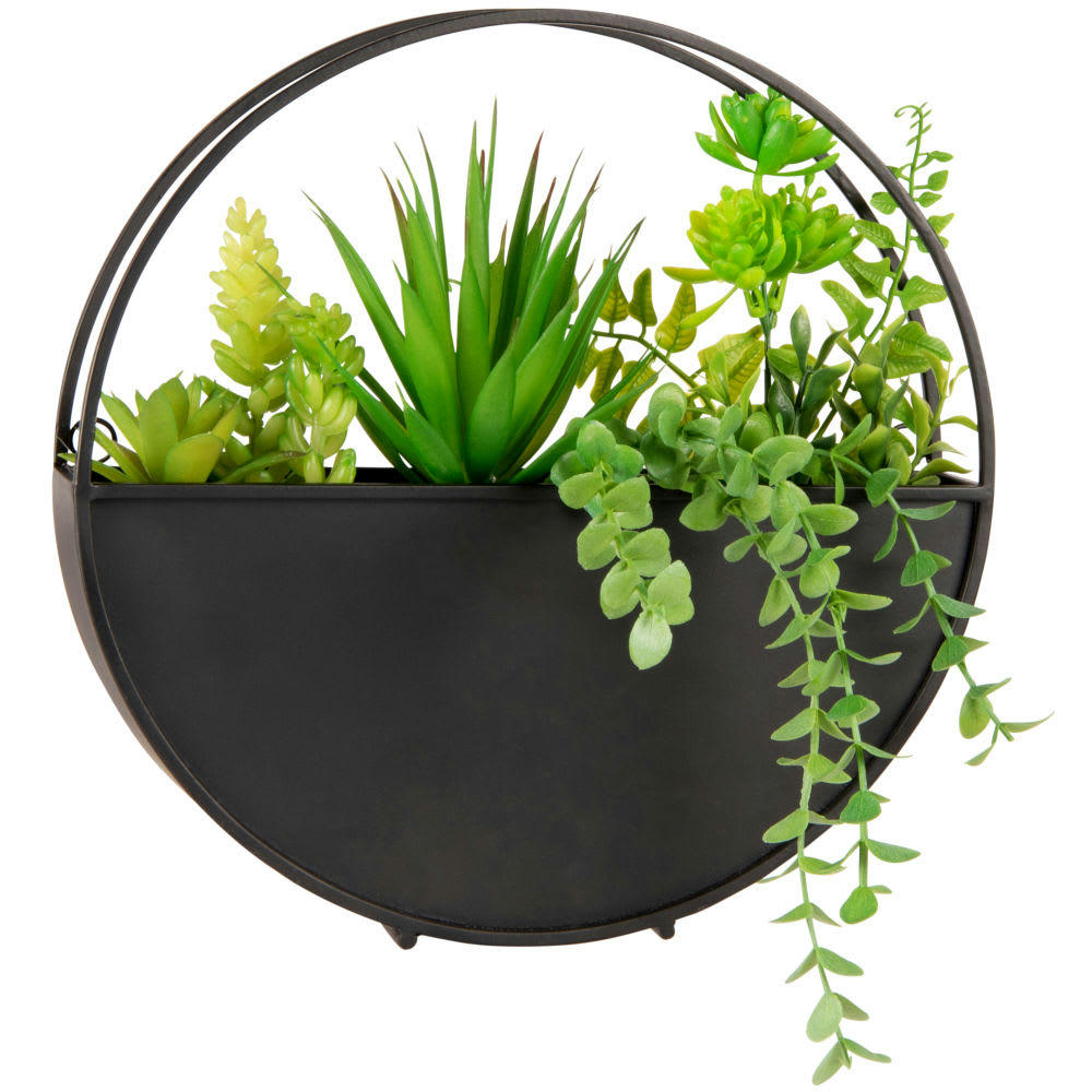 ADAM - Déco murale en métal noir et plante artificielle D25