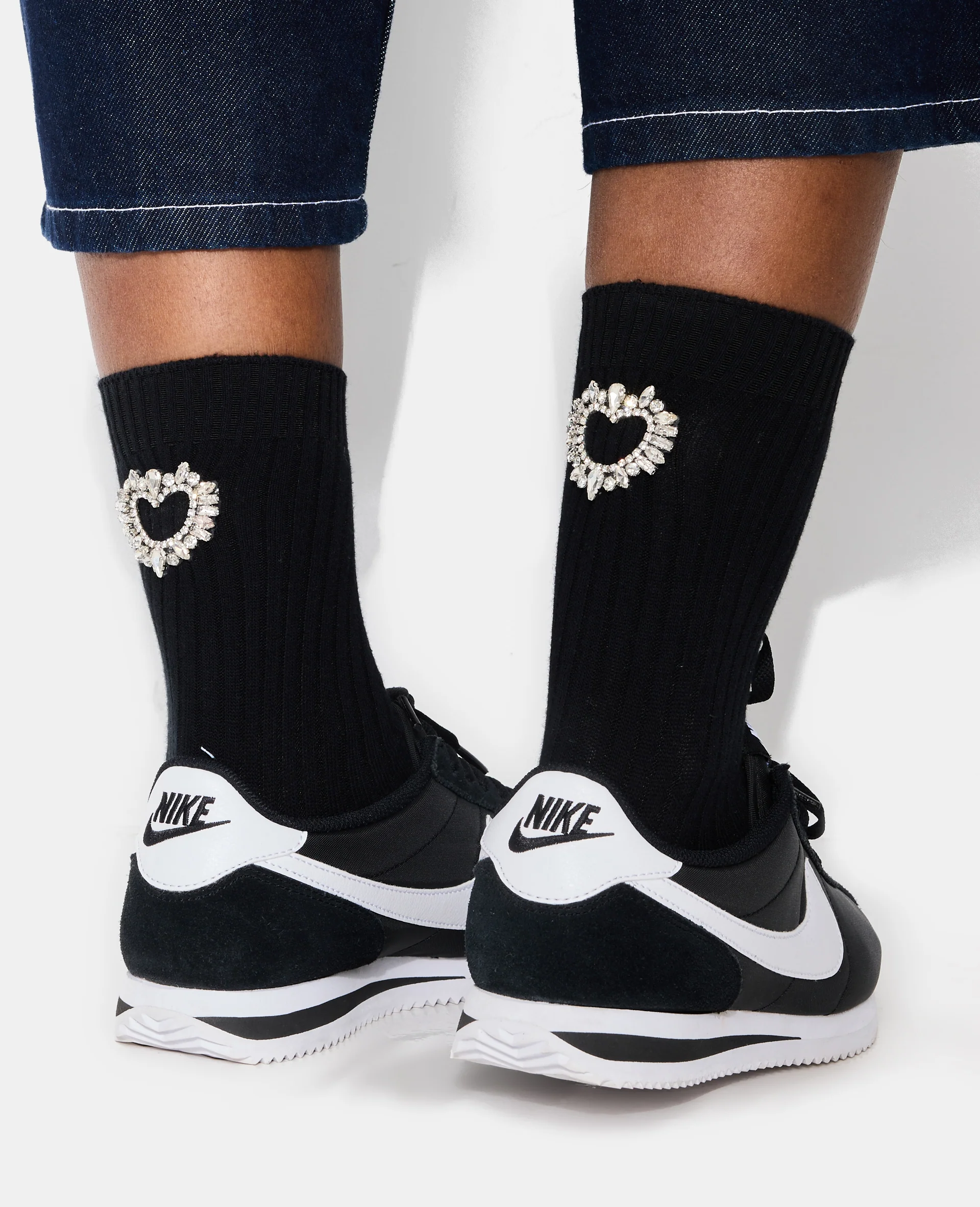 Paire de chaussettes avec cœur en strass