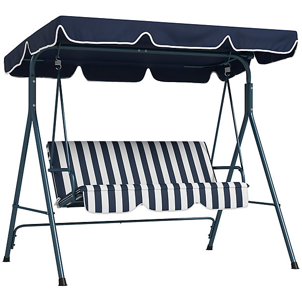 Balancelle de jardin 3 places bleue en polyester avec toit inclinable