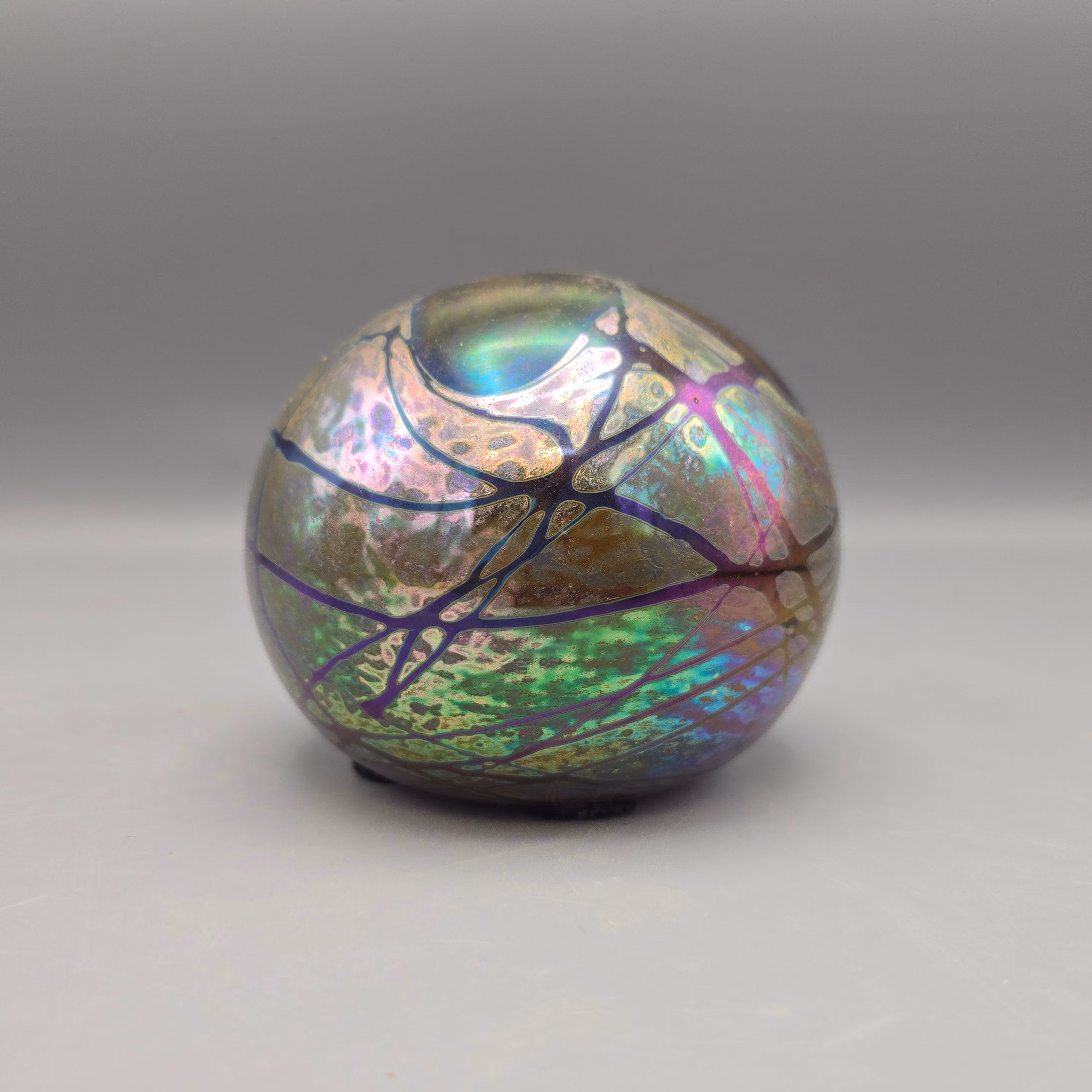 Stephen Fellerman Art Glass Hollow Sphere Paperweight with Flower