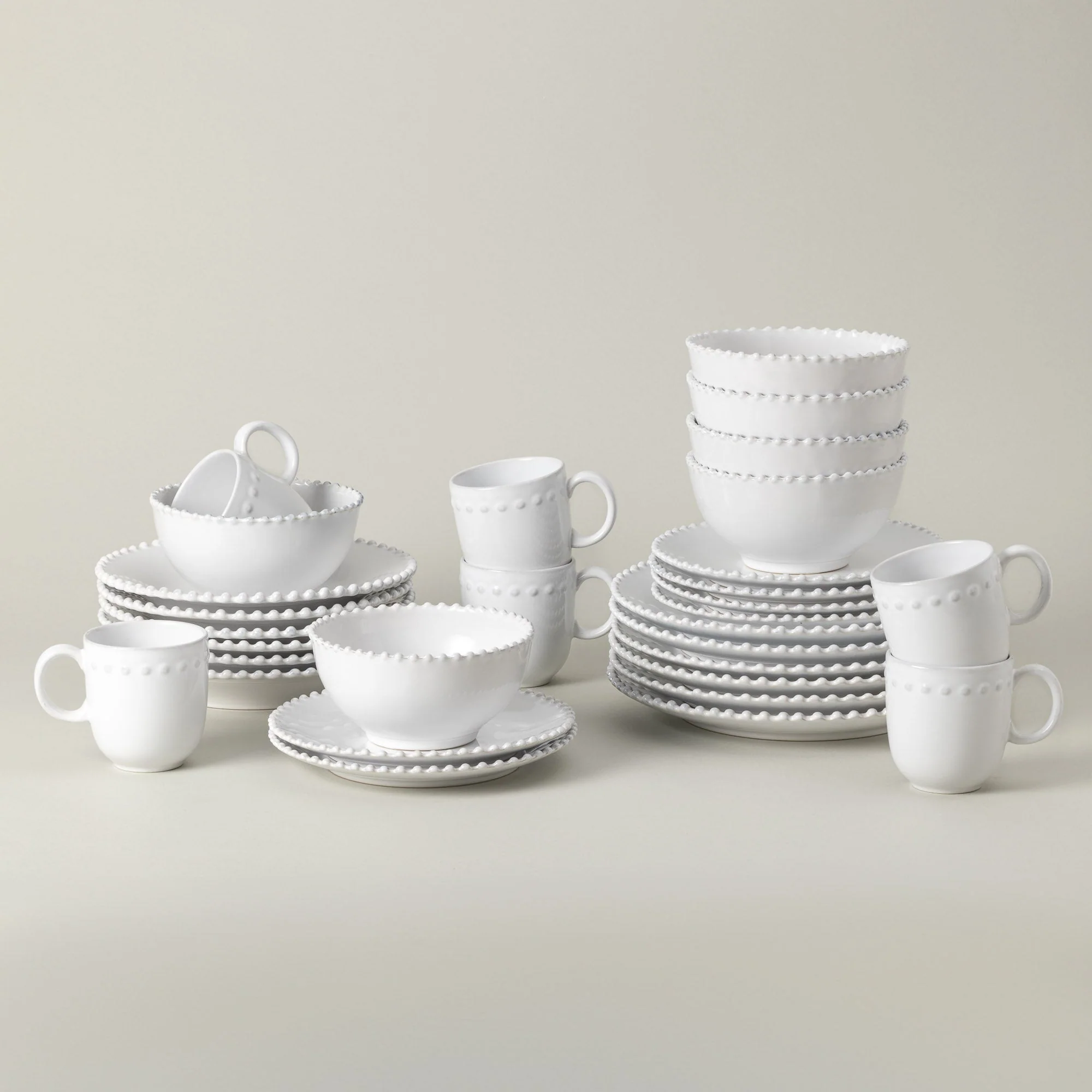 30-Piece Dinnerware Set with Soup/Pasta Plate Pearl
