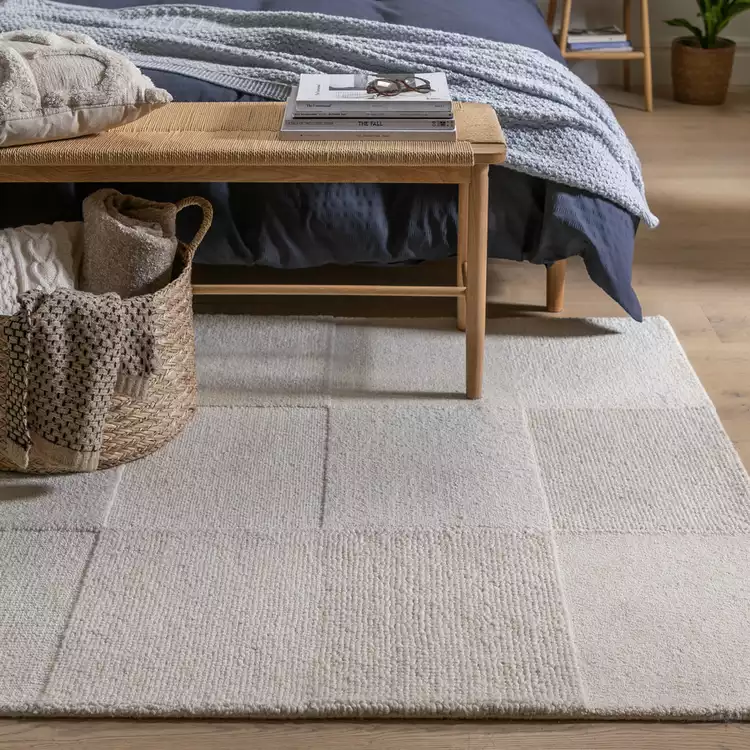 Habitat Checkerboard Natural Wool Cut Pile Rug - 120x170cm
