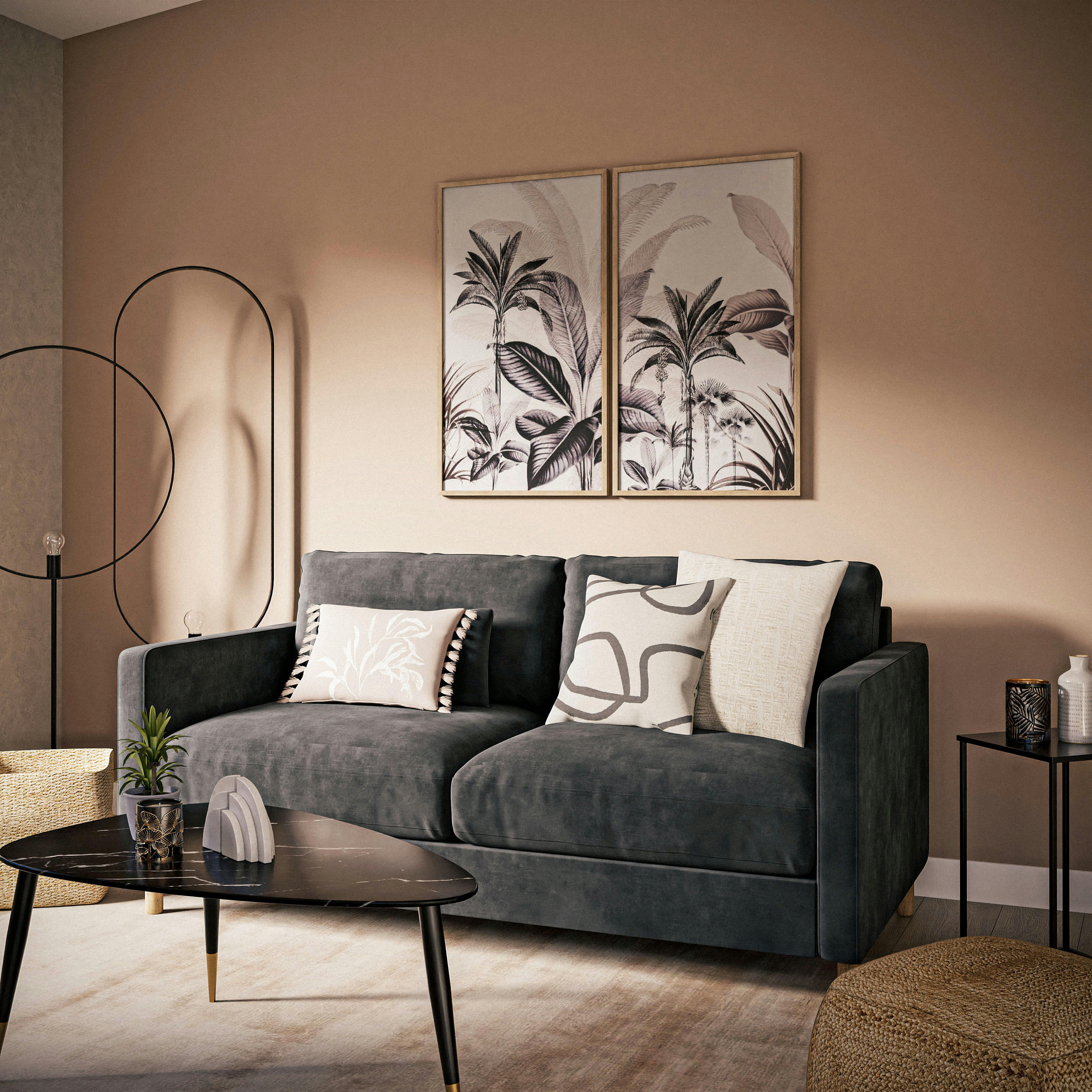 SORIANO - Diptyque imprimé jungle blanc, gris et beige 104x90