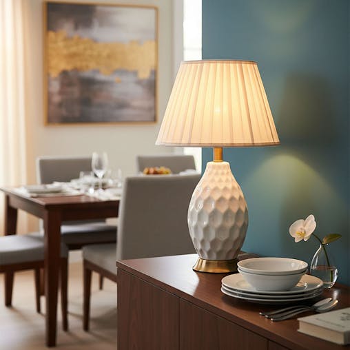 SOGA 4X Textured Ceramic Oval Table Lamp with Gold Metal Base White