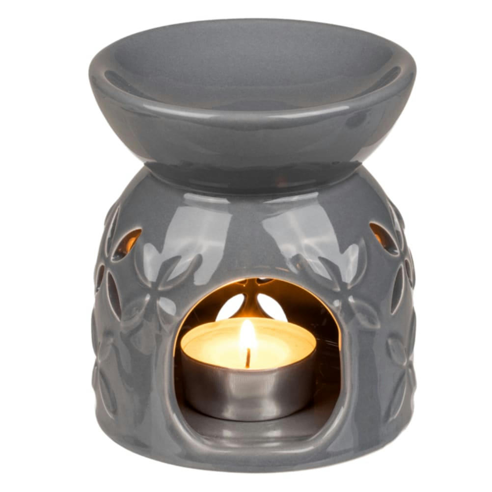 - Brûle-parfum fleurs grises en céramique