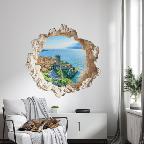 Efekt dziury w ścianie rustykalne okno naklejka 3D 60x59