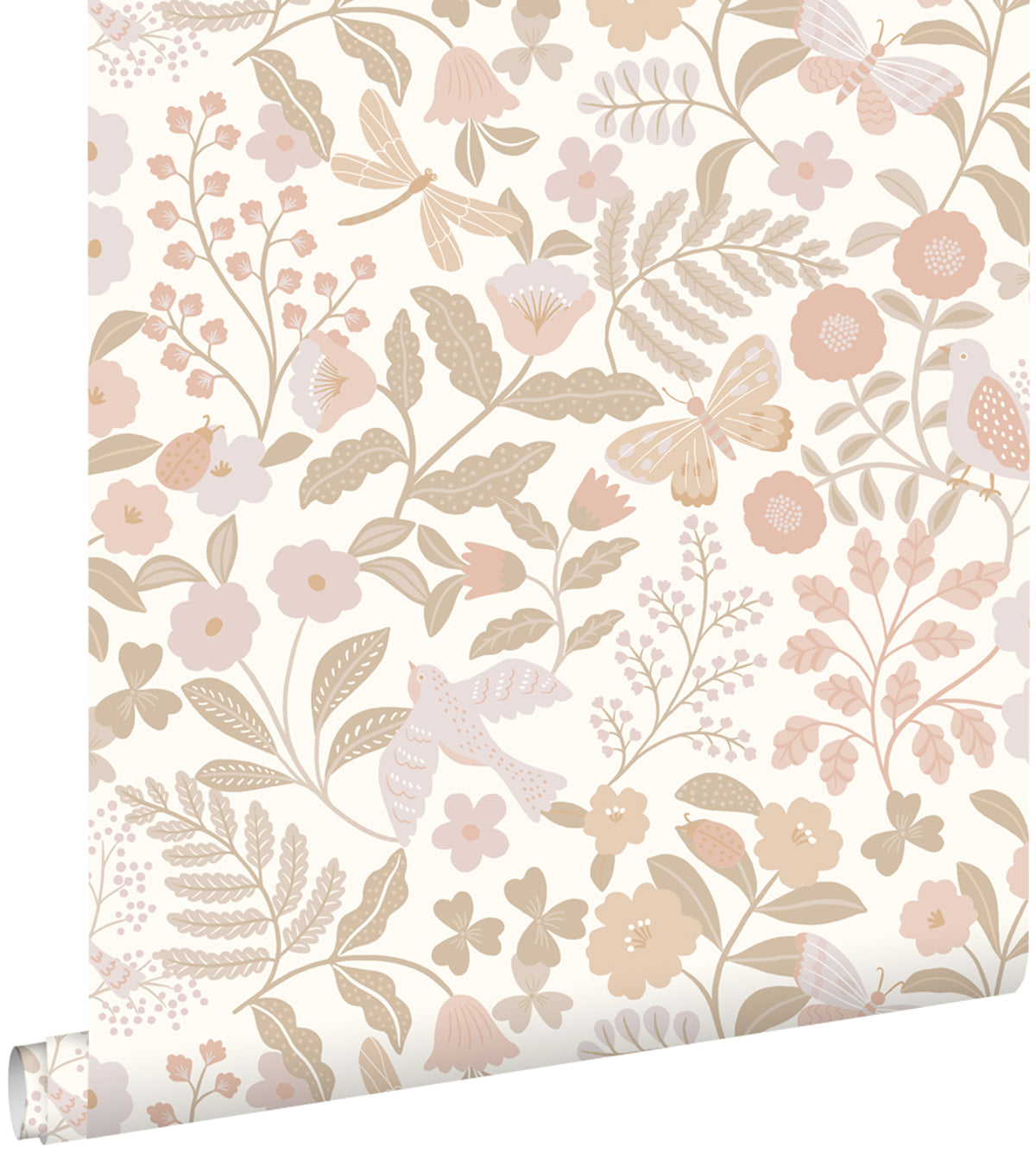 ESTAhome behang bloemen en vogels wit, beige en zacht roze - 53 cm x 10.05 m - 139866