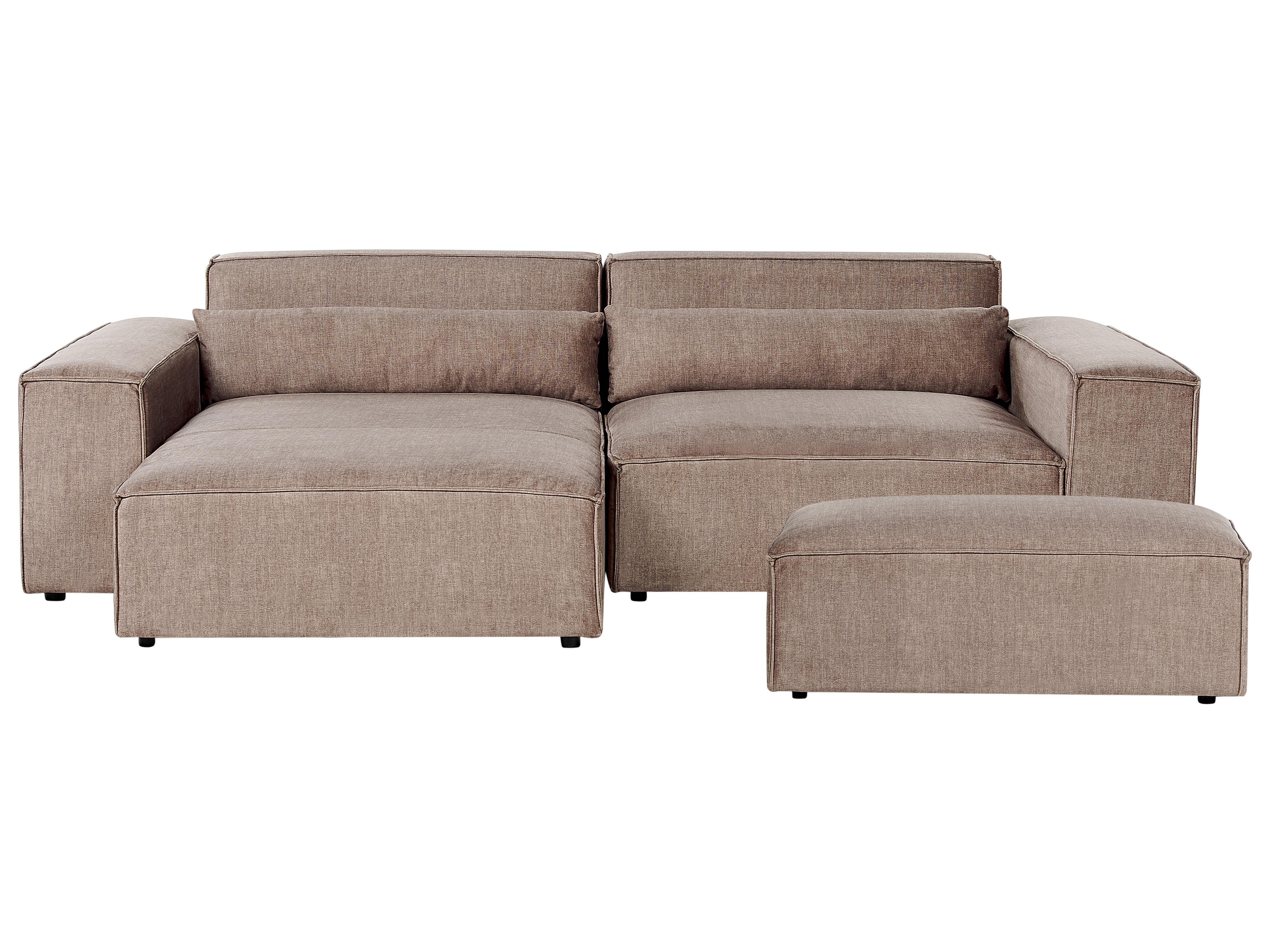 Modular Corner Sofa 2 Seater HELLNAR Fabric Light Brown with Ottoman Right Hand