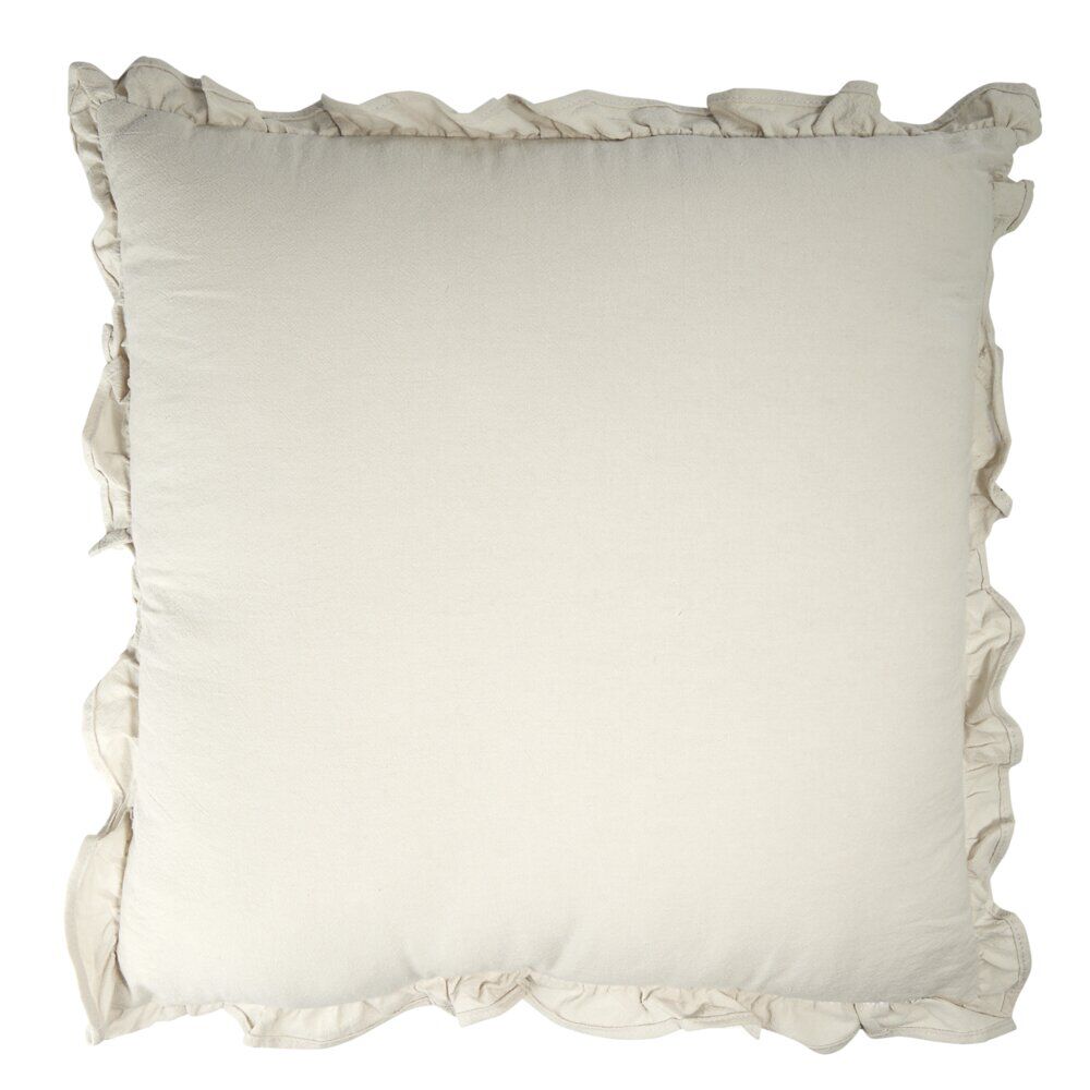 Coussin carré avec volants coton lavé beige 45x45cm