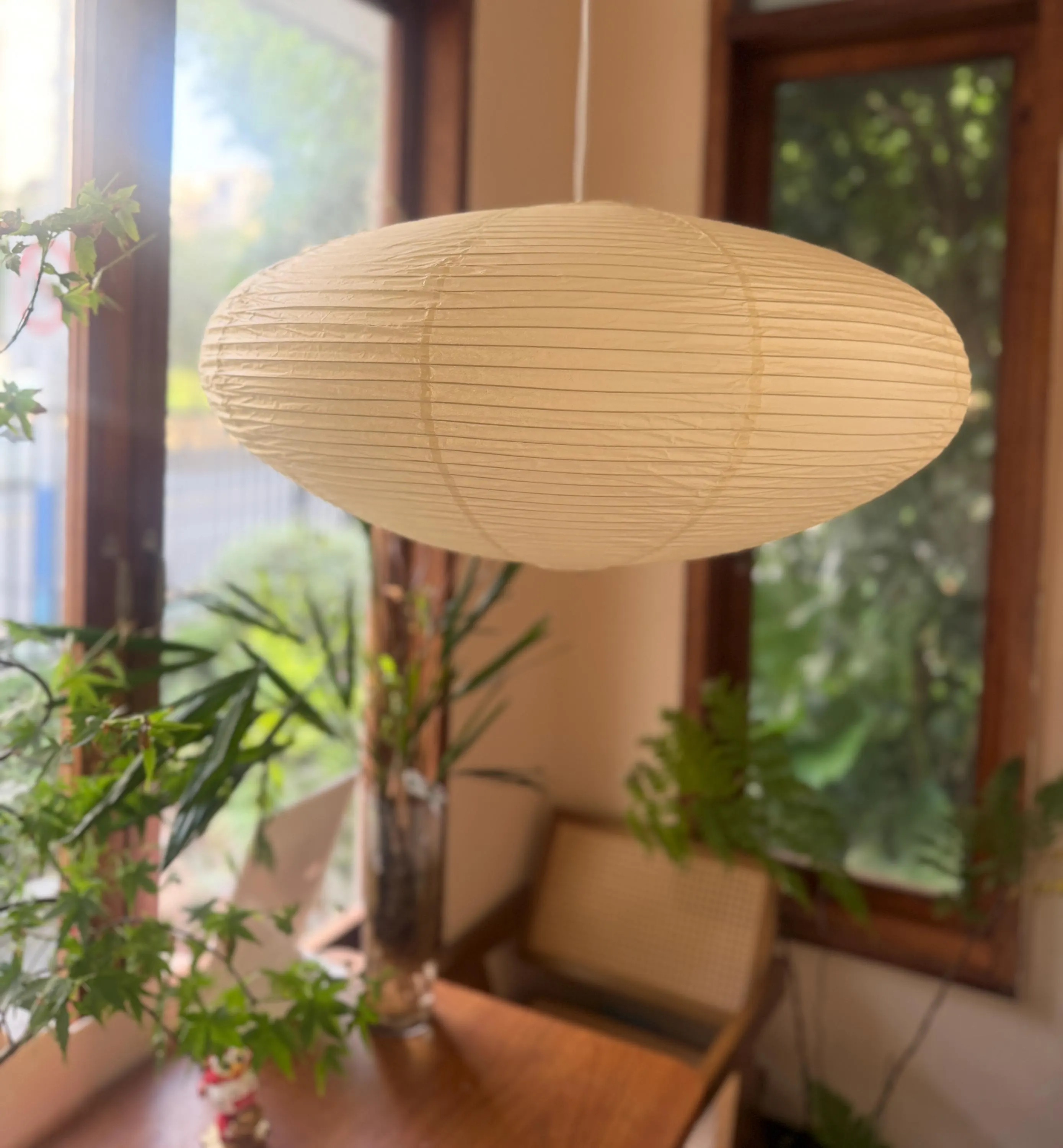 Handmade Oval Paper Lamp Shade, Japanese Style Pendant Light Shade, ,Large Ceiling Lampshade for Bedroom, Living Room Lighting
