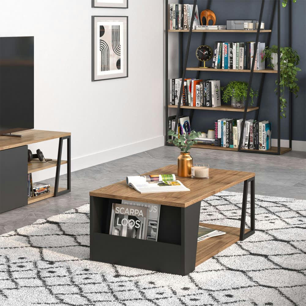 ALBI - Table basse  placage noyer et noir laqué