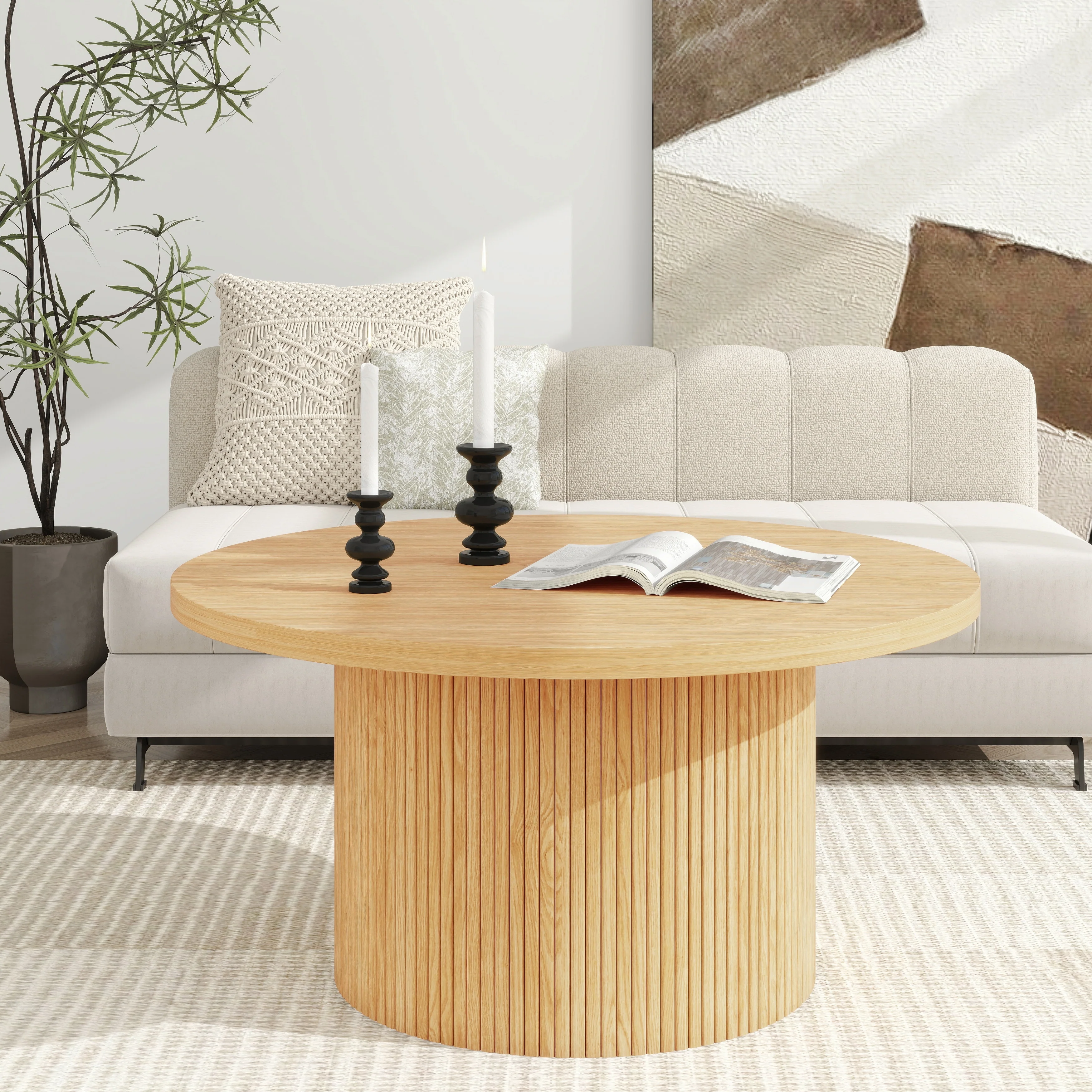 Round Wood Coffee Table Circle Pedestal Table