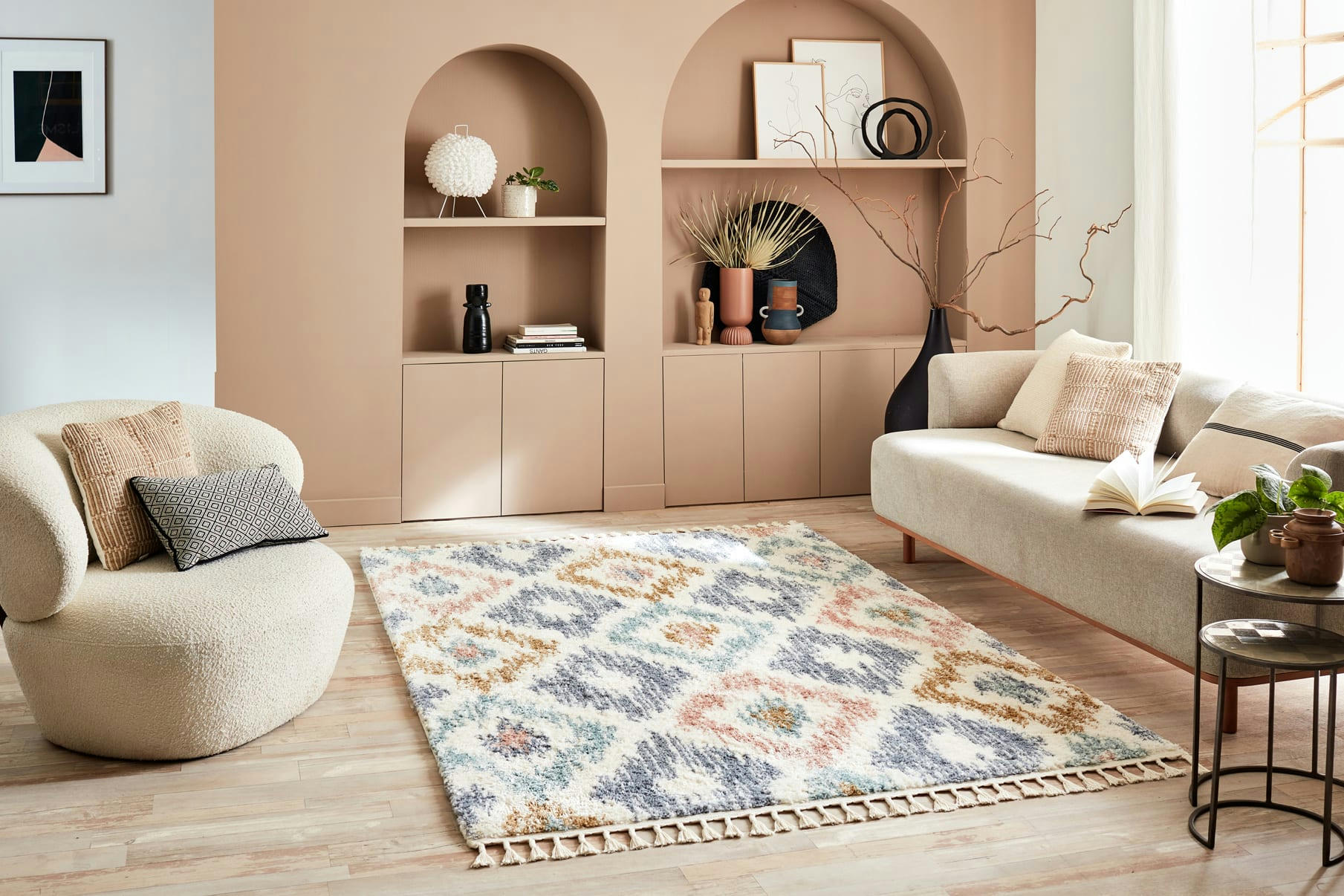 DELYA - Tapis salon berbere 160x230 à motif géométrique pastel