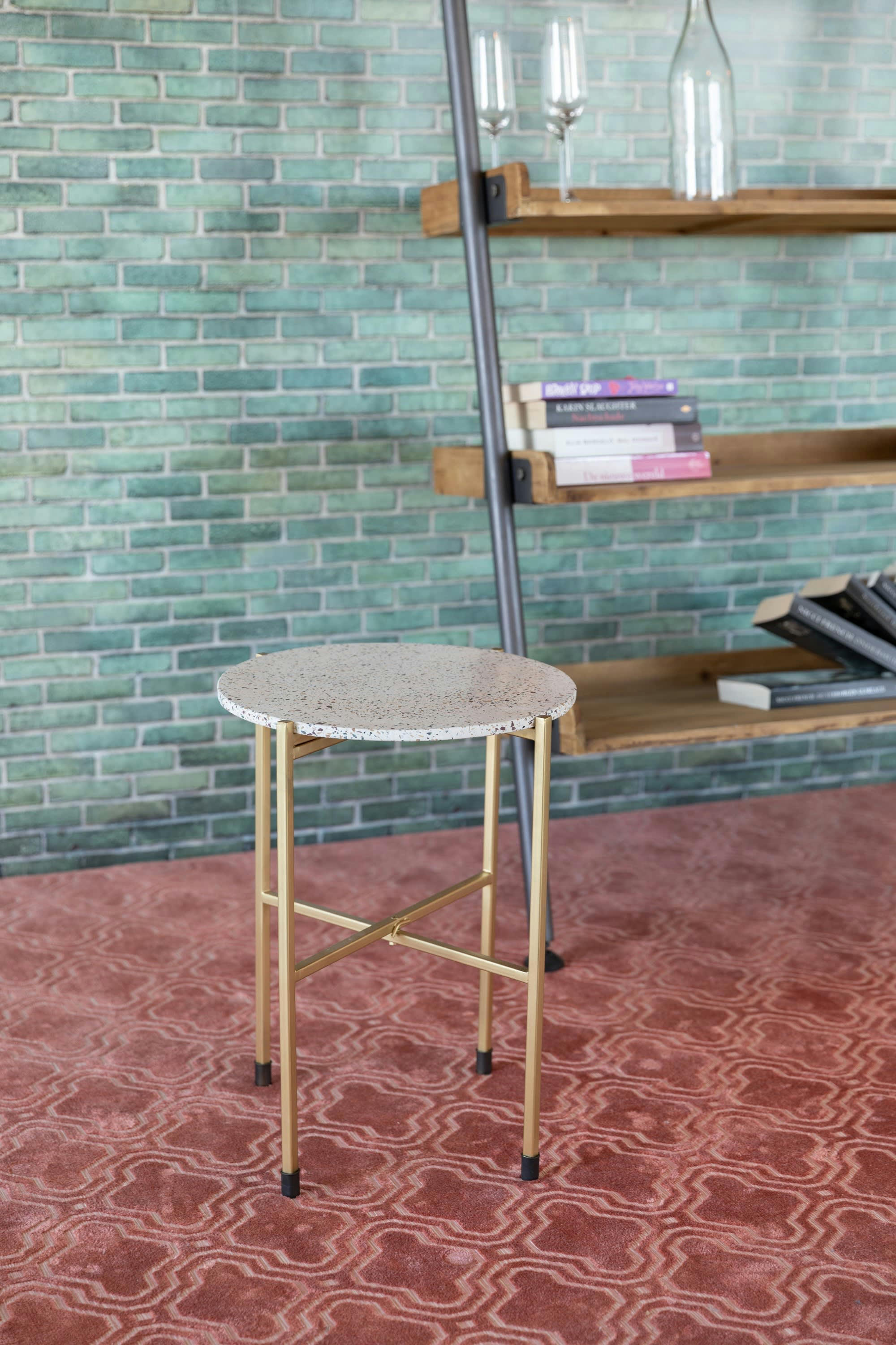 MARIO - Table d'appoint en terrazzo blanc