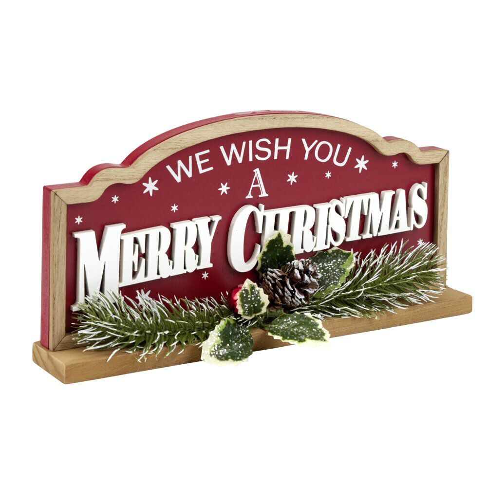 Décoration de No&euml;l à poser bois rouge et vert 30x5xH14cm