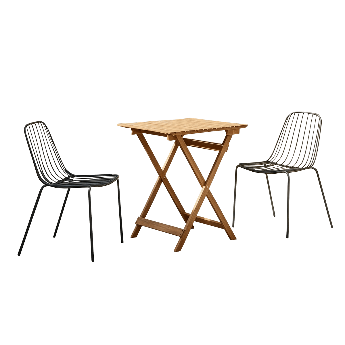 Tikamoon - Bistro - Tuinset van massief acaciahout en metaal, 2 stoel…