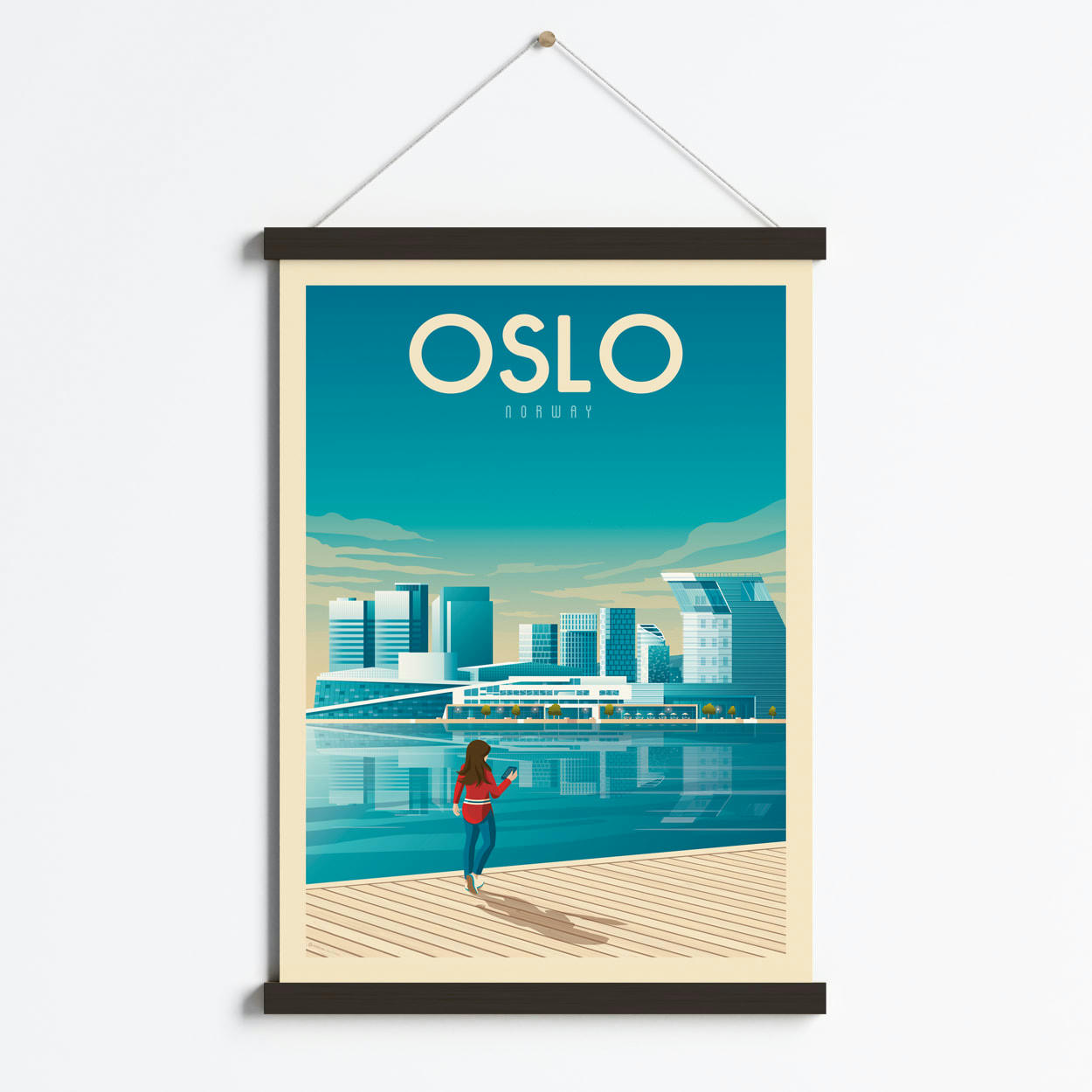 - Affiche Oslo Norvège + Cadre Magnétique (Bois Noir) 50x70 cm