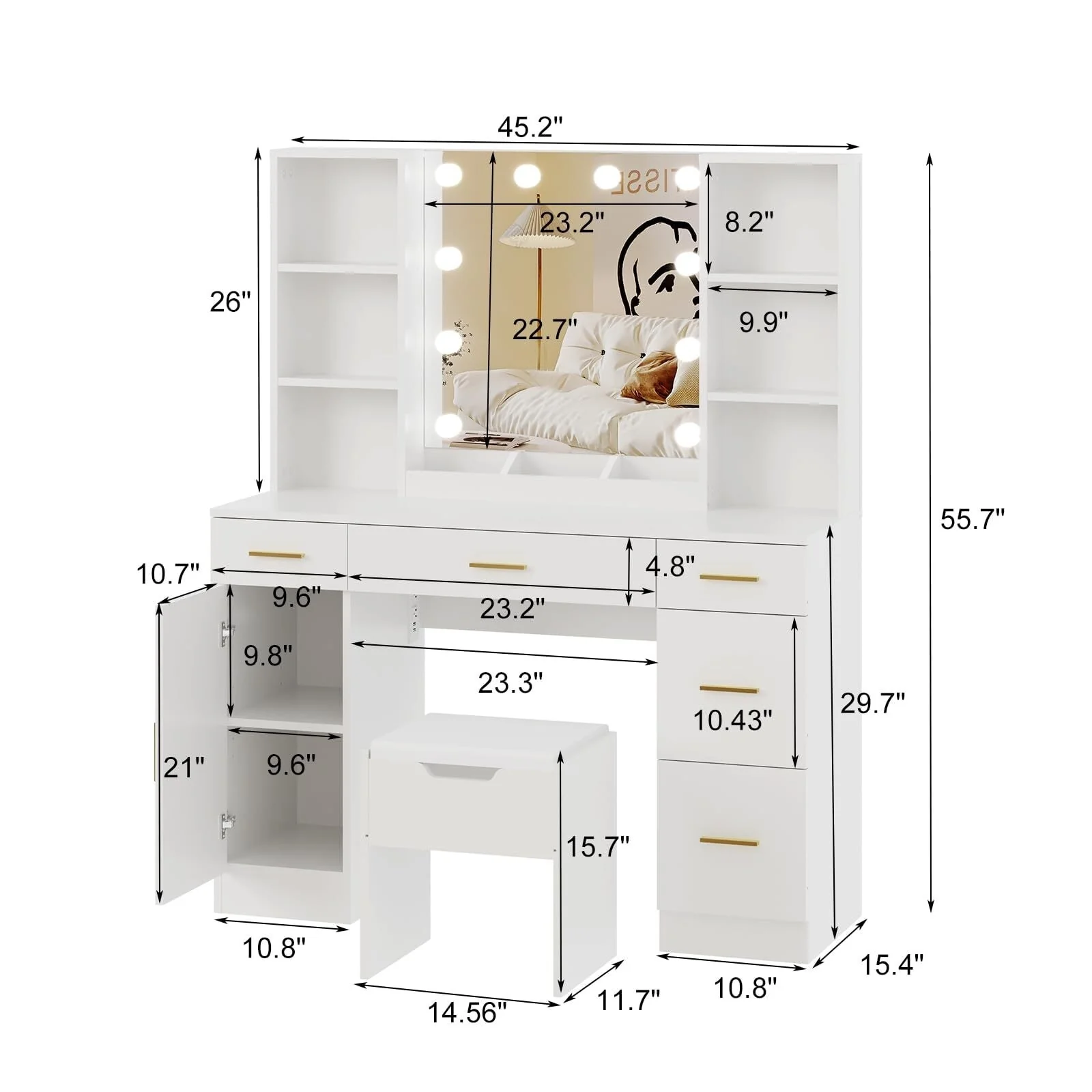 Vanity Desk with Led Lighted Mirror