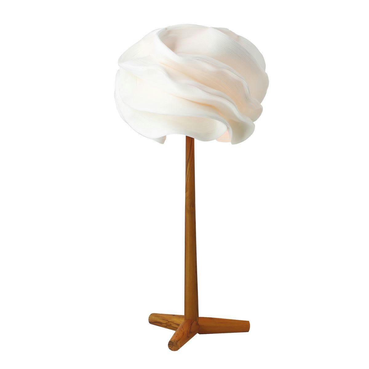 MEKAR - Lampe à poser en zipper ivoire pied en teck h94cm