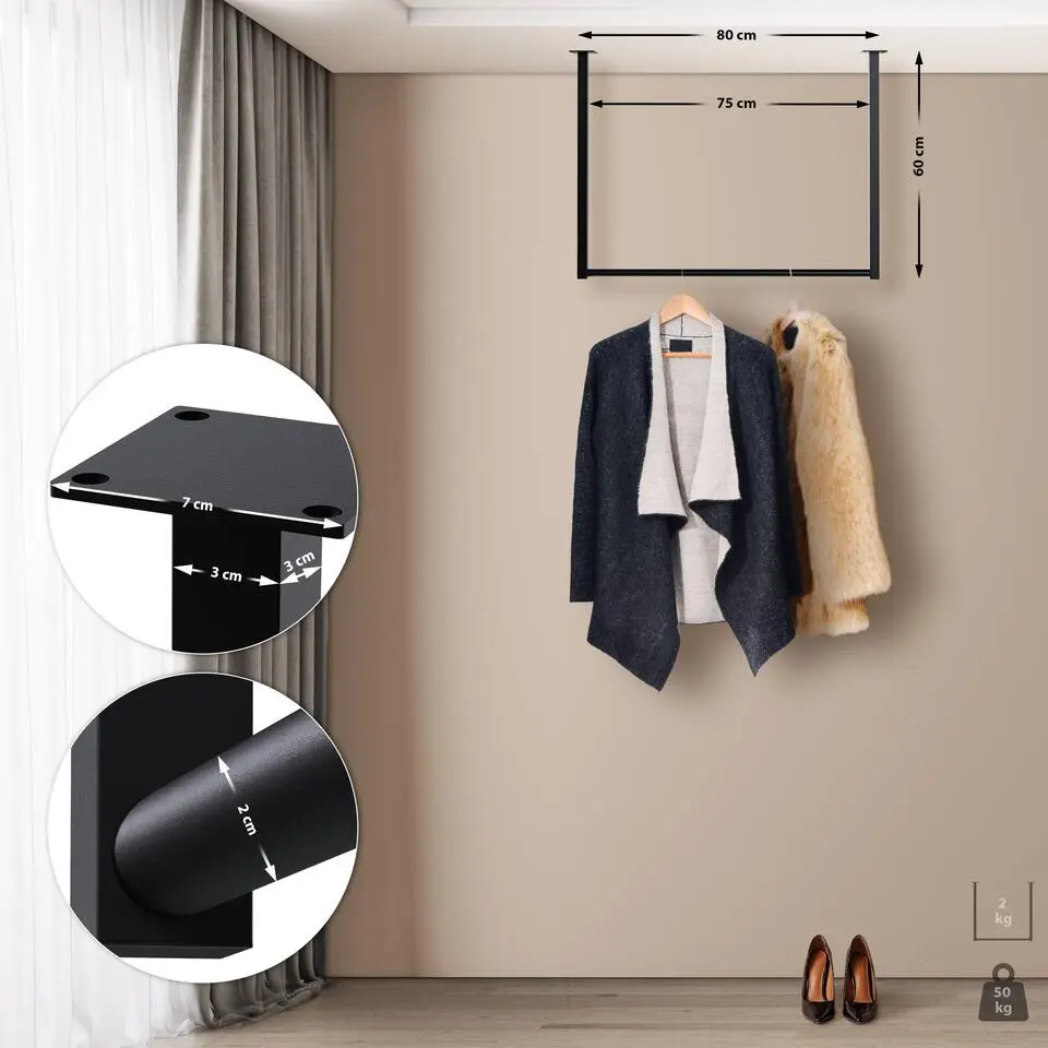 CLP Kledingrek Fenton 60x80x7 cm - zwart