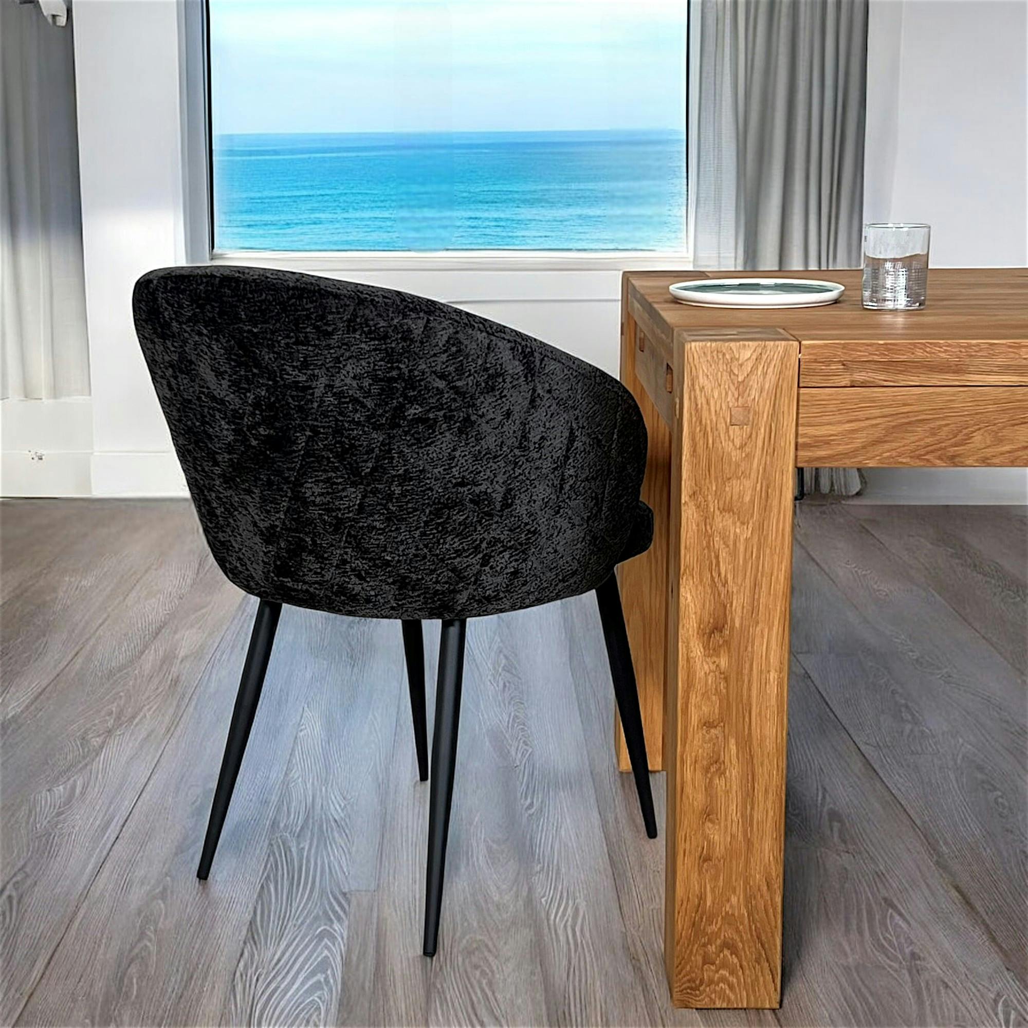 Chaise dossier rond tissu noir (lot de 2) IENA