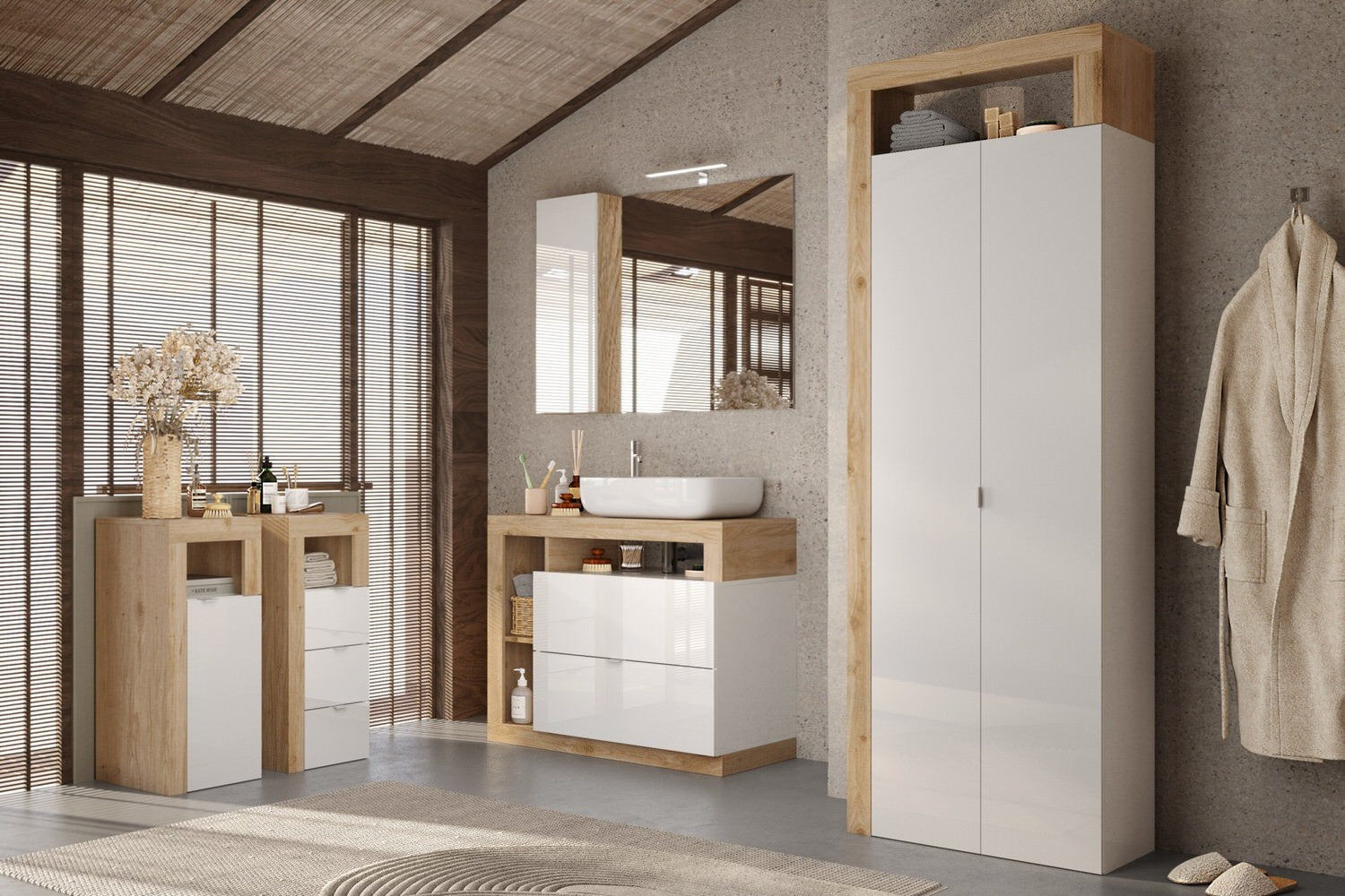 Benvenuto Design Hamburg HG Wit   Eiken Badkamerkast 1-Deur Mini