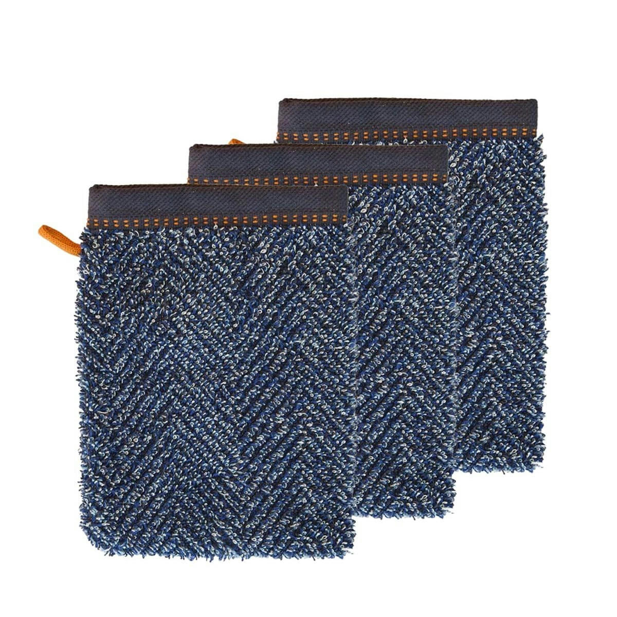 CASUAL - Lot de 3 gants de toilette 550gr/m²  denim 16x22 cm