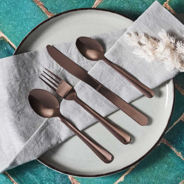 Zestaw sztućców Copper 16 el miedziane eleganckie stalowe