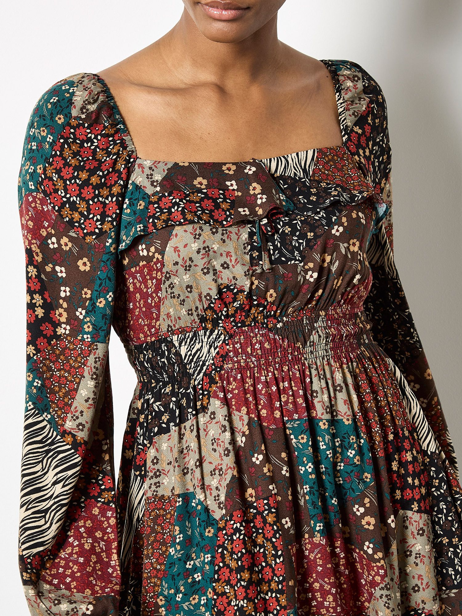 Apricot Patchwork Print Boho Mini Dress