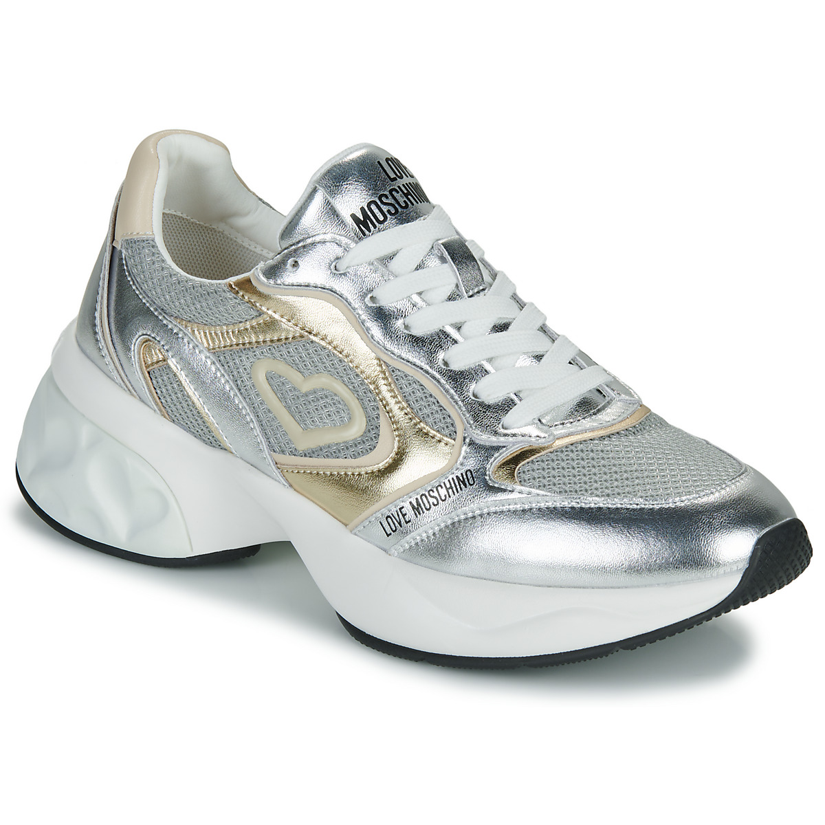 Love Moschino - CRYSTAL LOVE SNEAKER - White / Silver / Gold