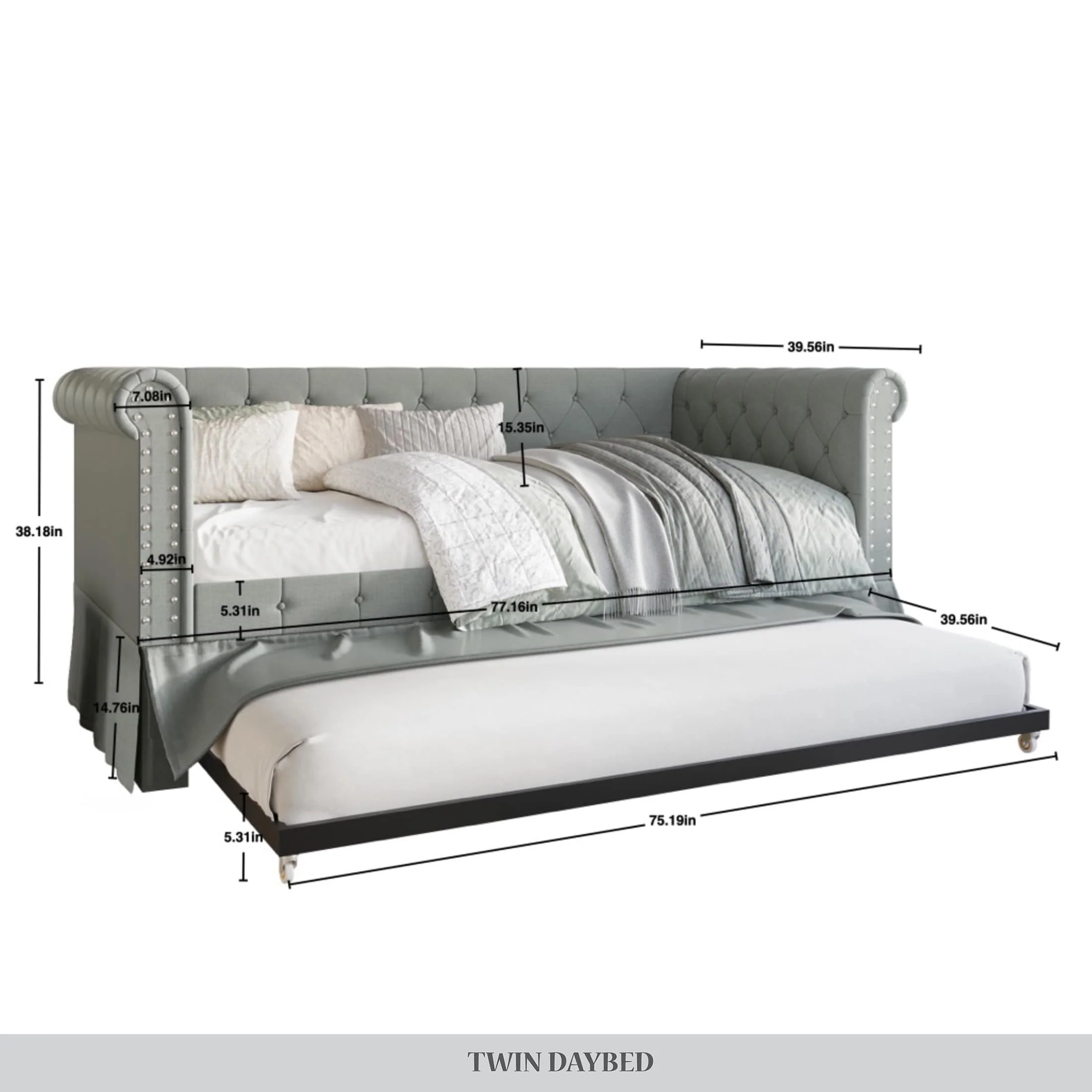 CraftPorch Twin Size Chesterfield Daybed In Linen With Trundle