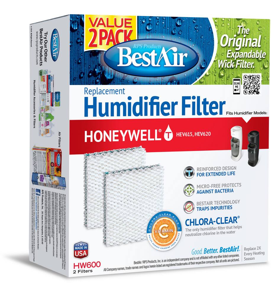 BestAir HW600-2PK Humidifier Replacement Wick Filter Value Pack For Honeywell Humidifiers, White, 2-pk