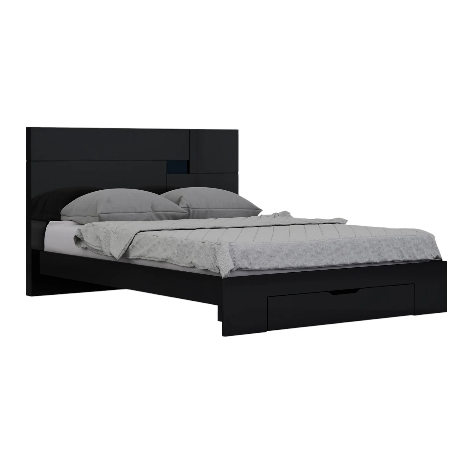 HomeRoots Four Piece Black Solid Wood Bedroom Set With Mirror