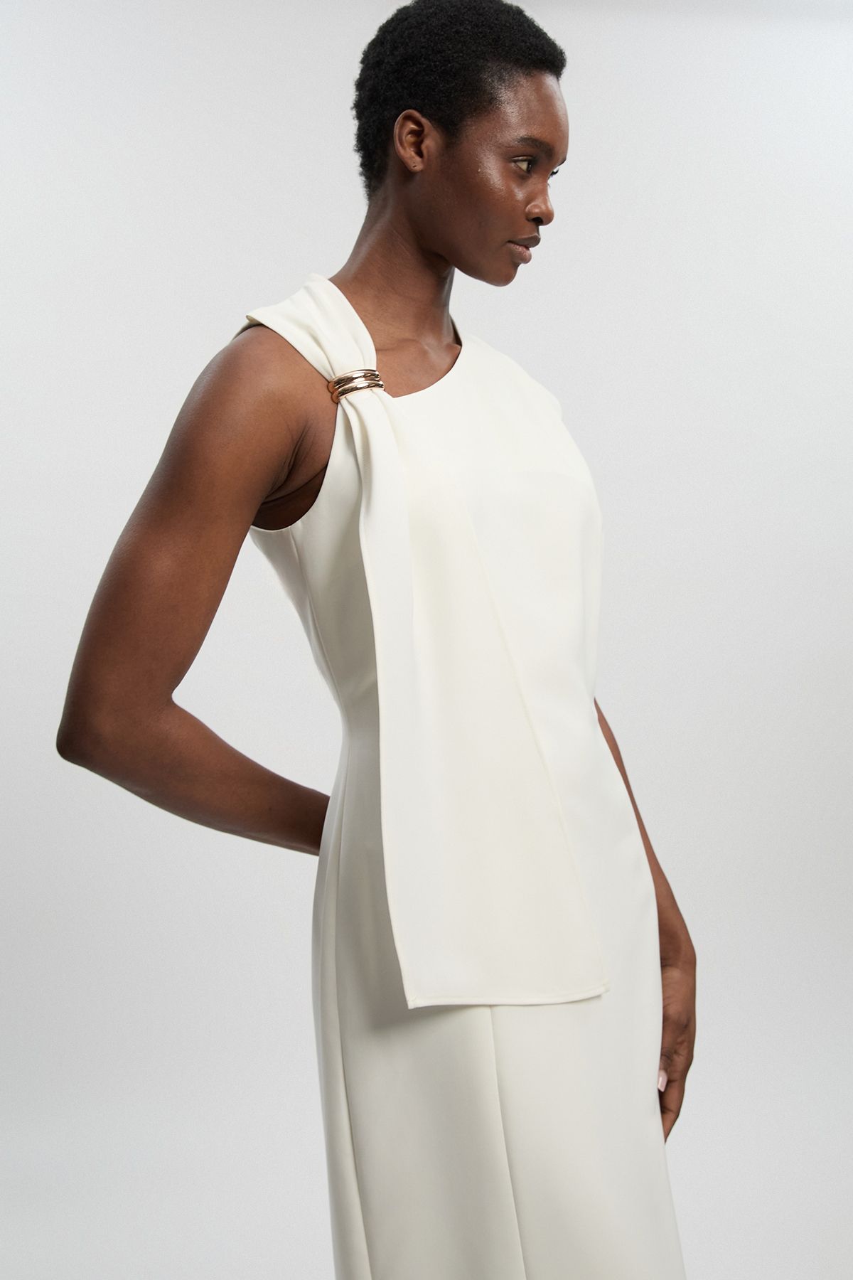 KarenMillen Petite Polished Tailored Trim Detail Column Midi Dress