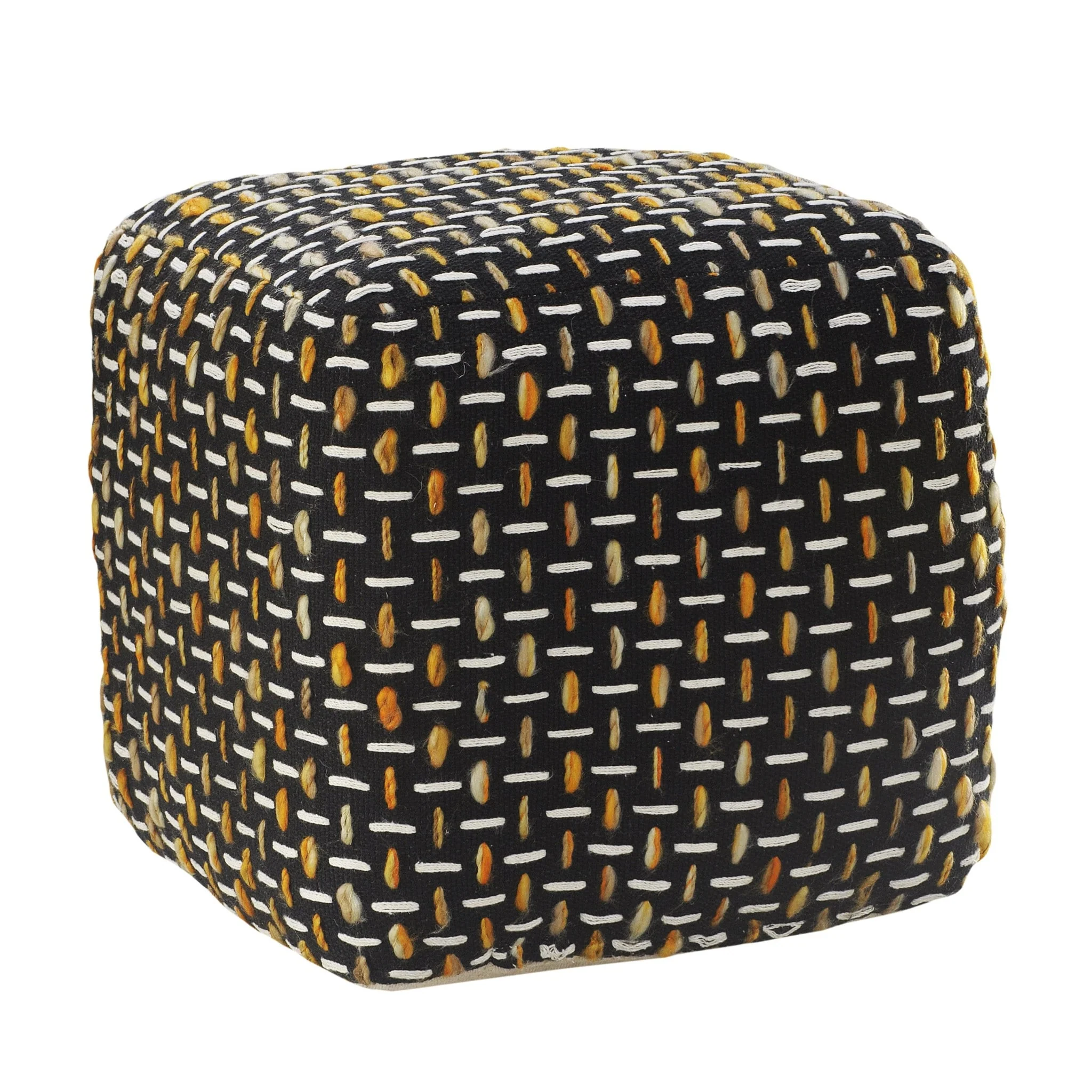 16 Contemporary Pouf Ottoman with Removable Cover and Textured Geometric Upholstery Cube