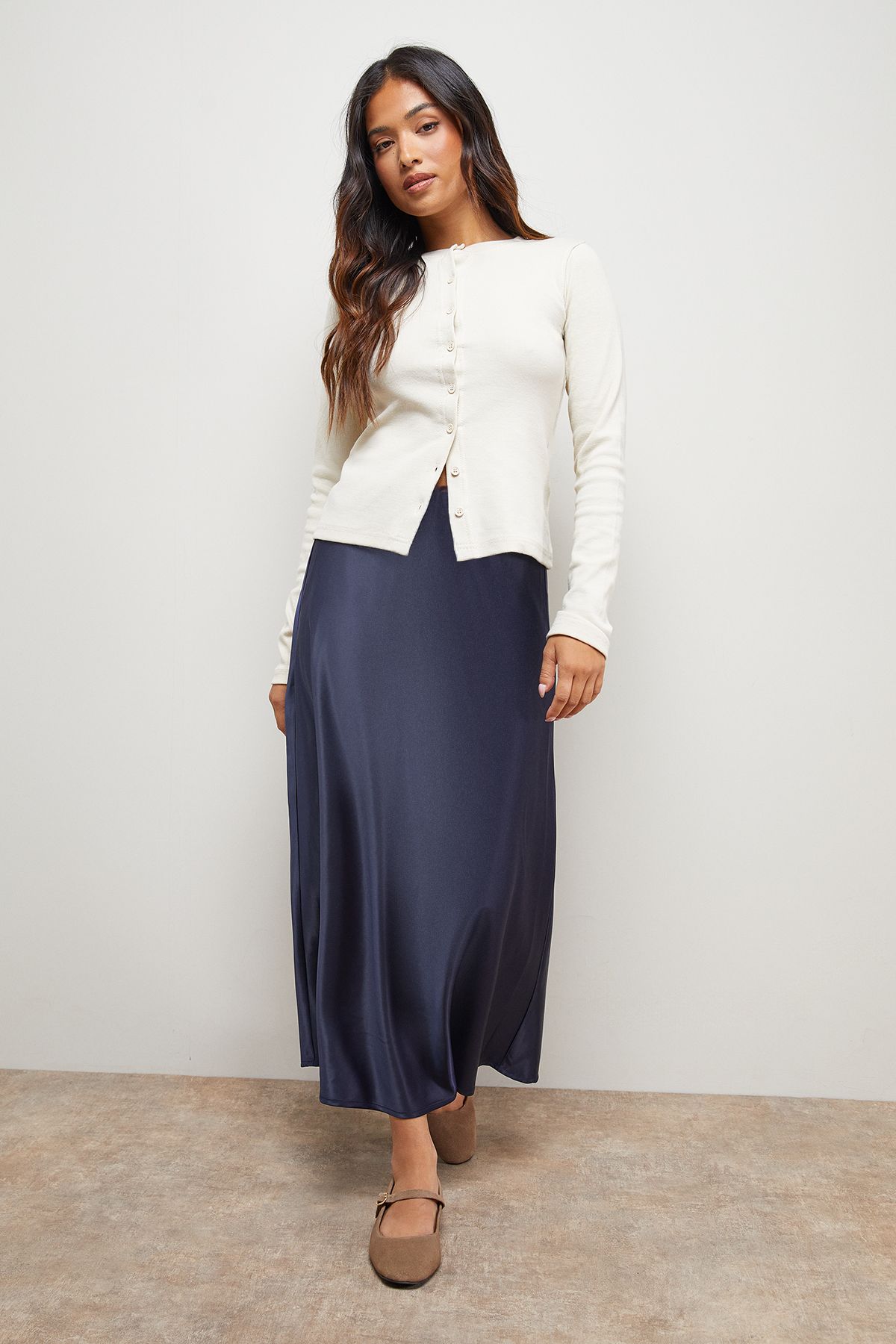 Oasis Petite Satin Bias Cut Midi Skirt