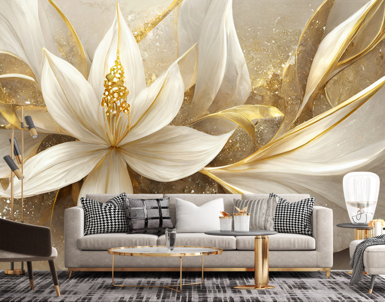 Feeby Fototapeta, Złote kwiaty glamour 3D 150x105