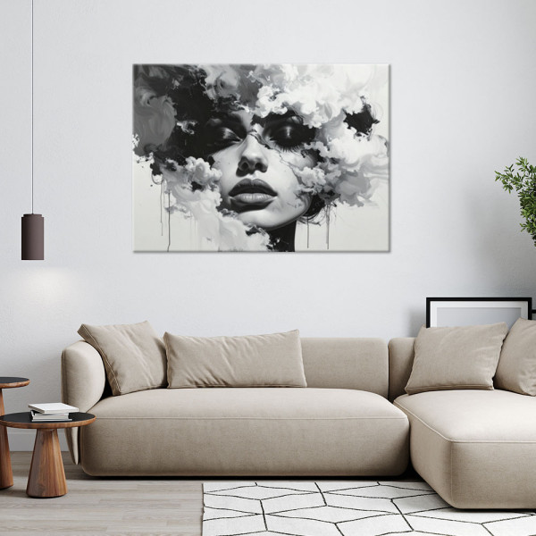 Minimalistyczny obraz, Kobieta w czerni i bieli 30x20