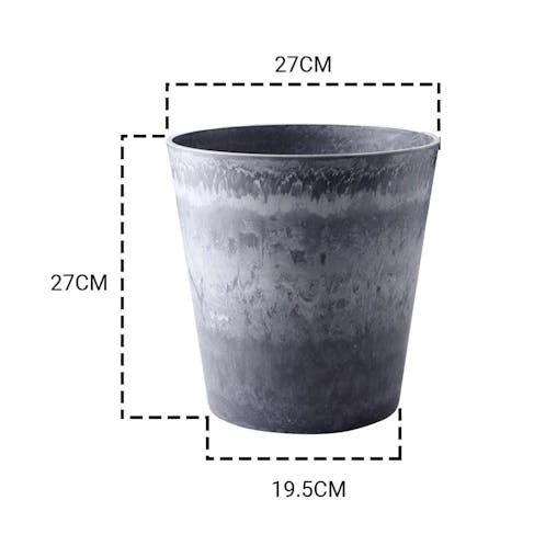 SOGA 27cm Weathered Grey Round Resin Plant Flower Pot in Cement Pattern Planter Cachepot for Indoor Home Office