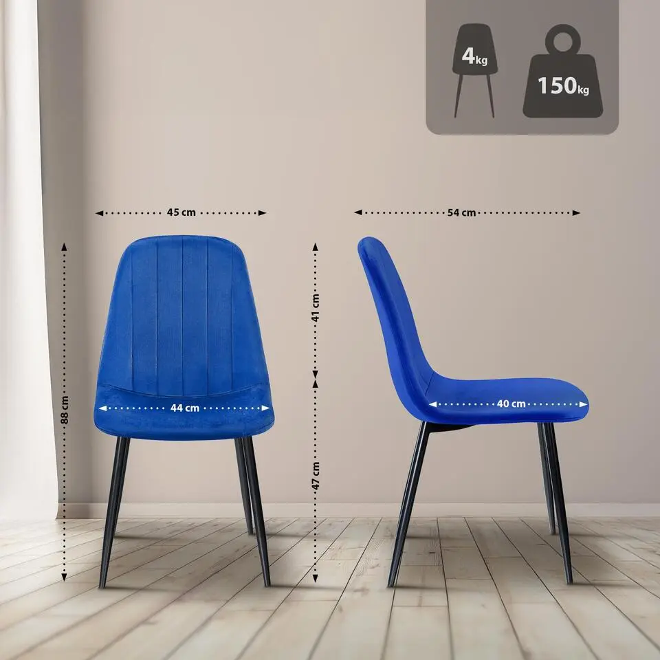 CLP Eetkamerstoel Baxter zwart Frame - Metaal - blauw