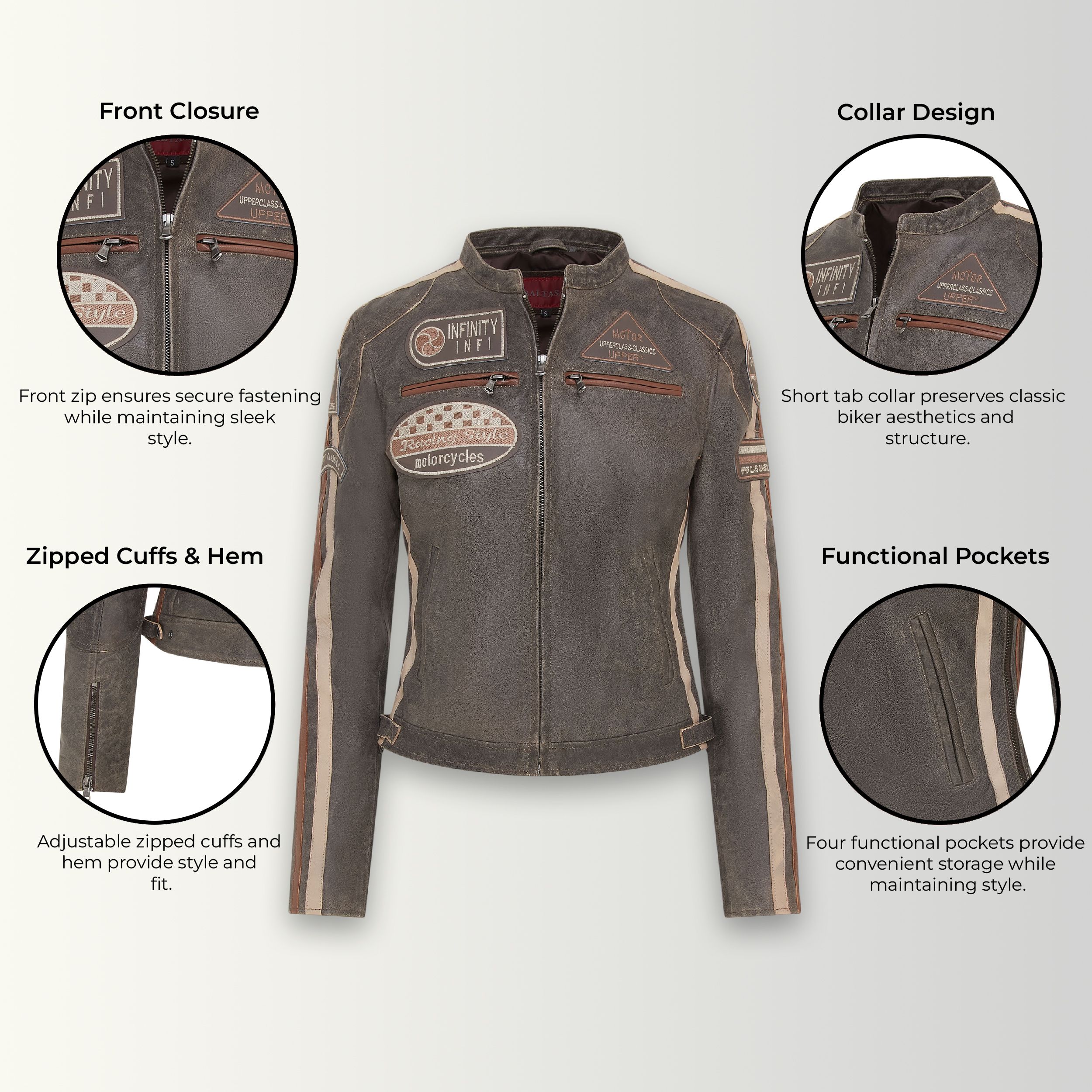 Infinity Leather Leather Biker Racing Badges Jacket-Agadir