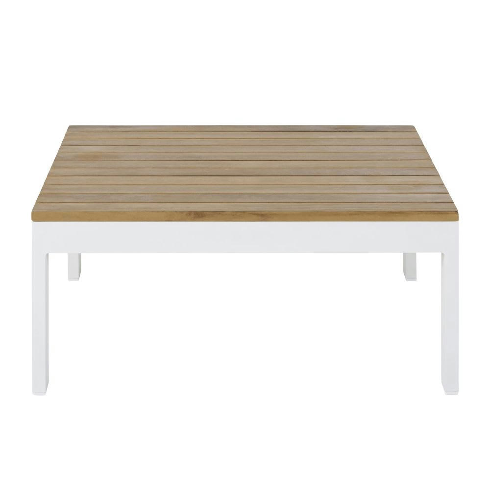 Regate Business - Table basse de jardin en teck massif et aluminium blanc